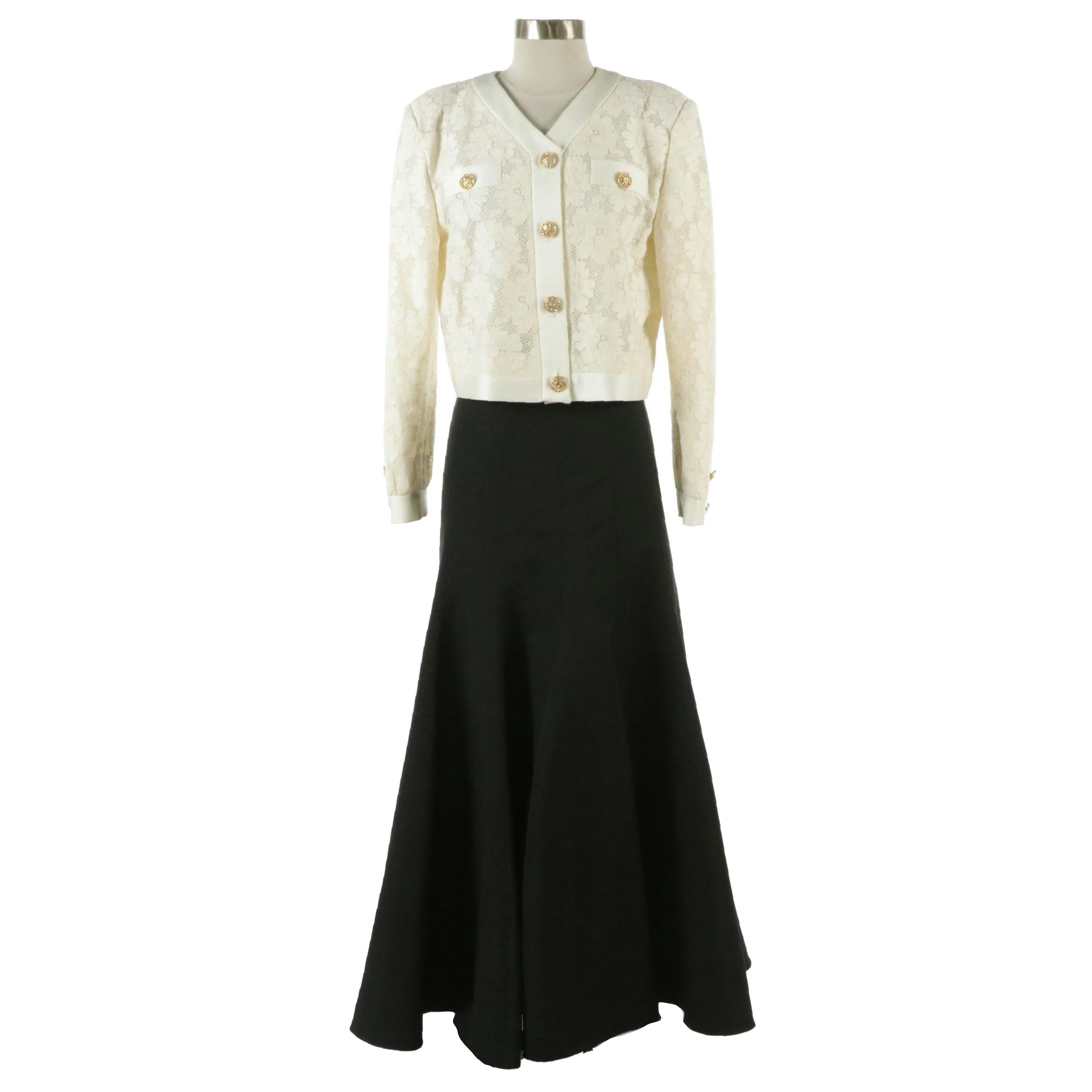 Ann Taylor Flounce Hem Evening Skirt and Doncaster Lace Rhinestone Crop Jacket