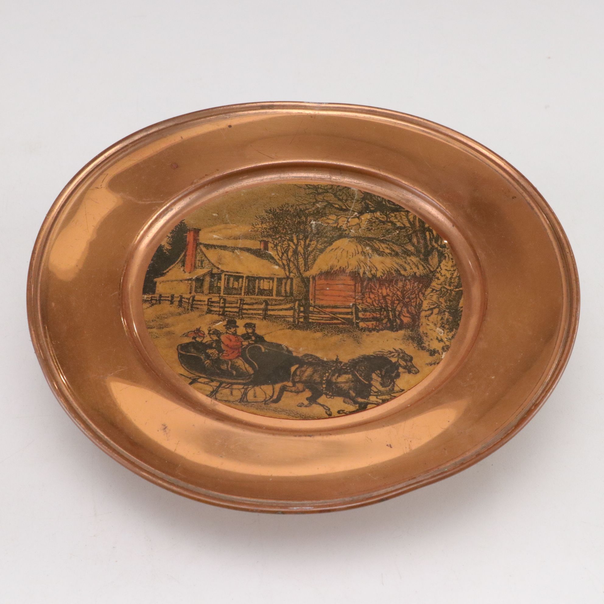 Wooden Box with Printed Estate Image , French Tin Litho Trays, and  Other Decor