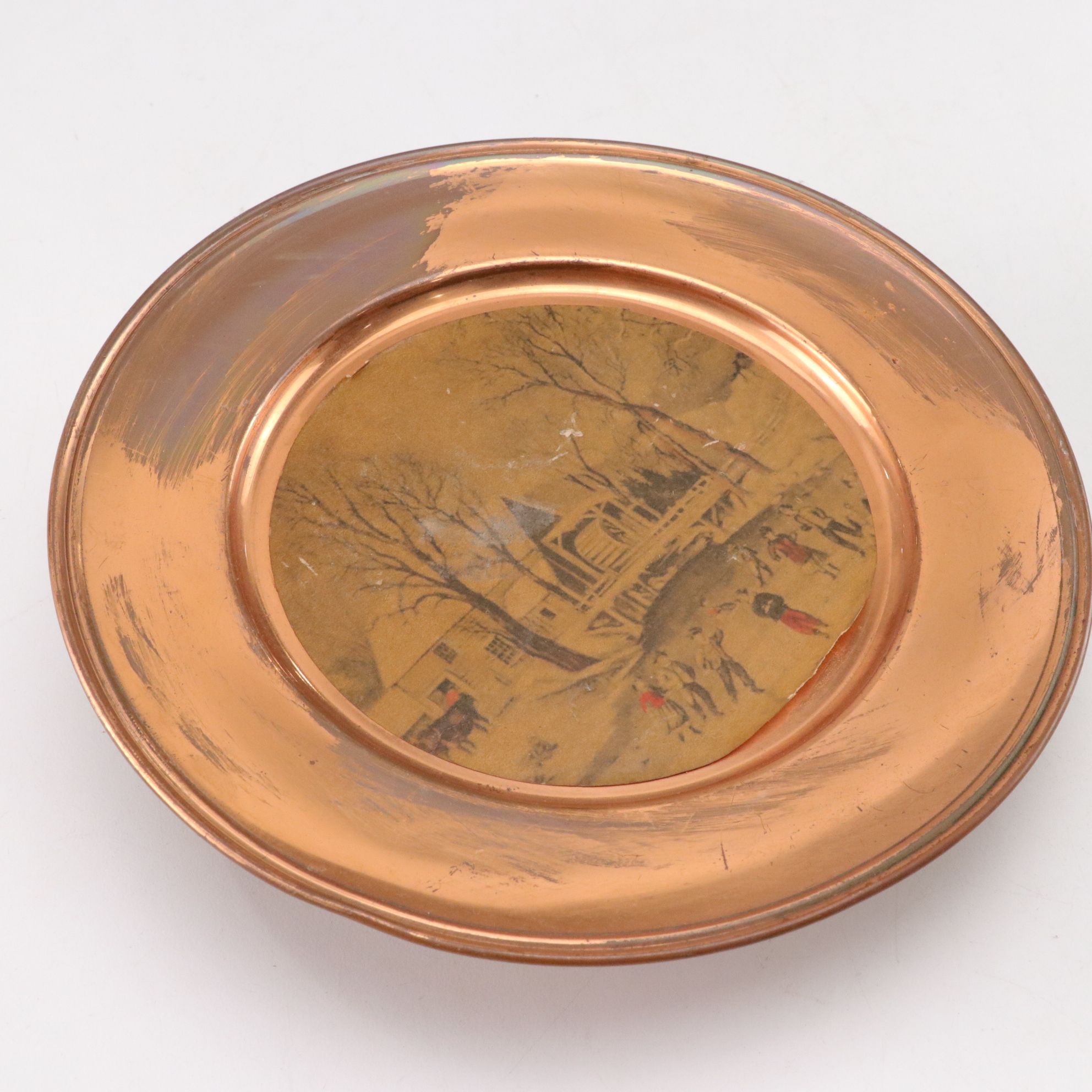 Wooden Box with Printed Estate Image , French Tin Litho Trays, and  Other Decor