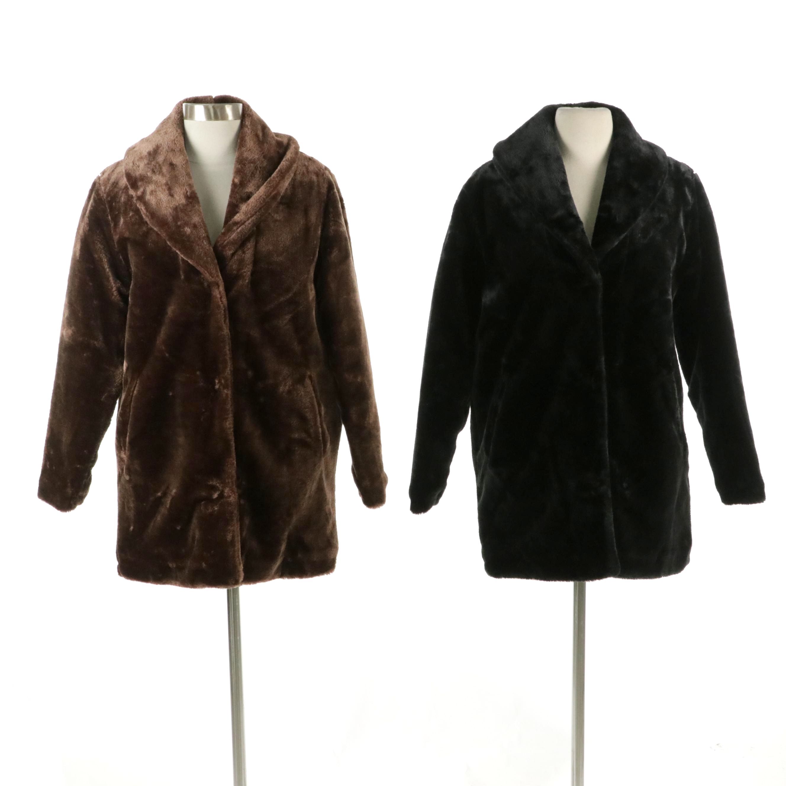 Tudor Court Black and Brown Faux-Fur Snap-Front Jackets