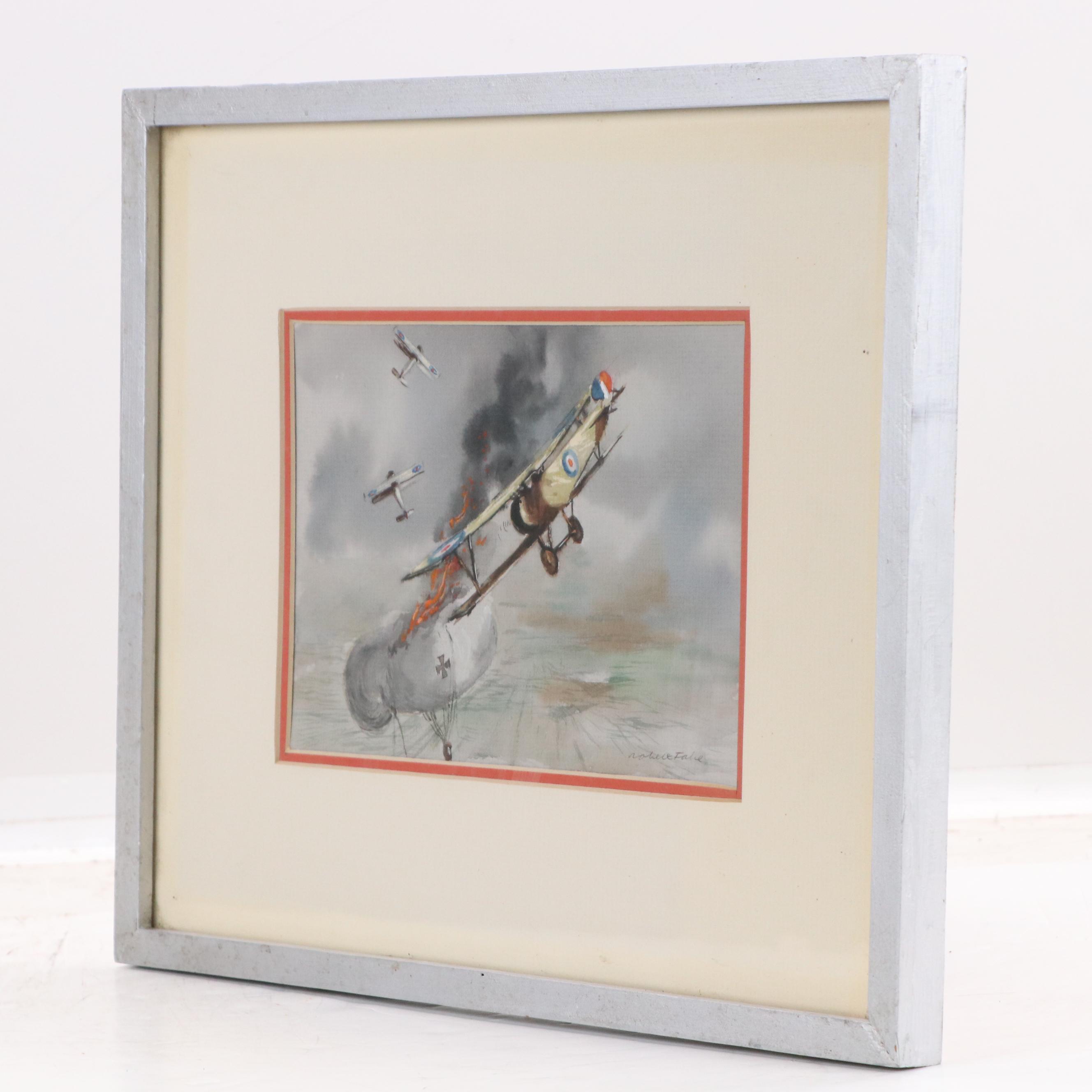 Robert Fabe Illustration of Historic 20th Century War Plane, Mid-20th Century