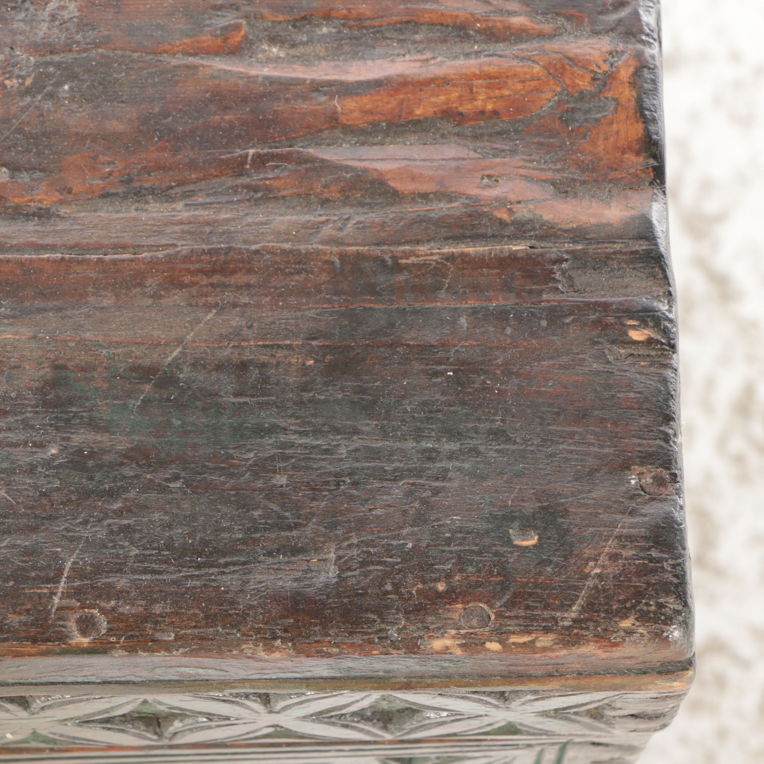 Painted Carved Wood Lock Box, 19th Century