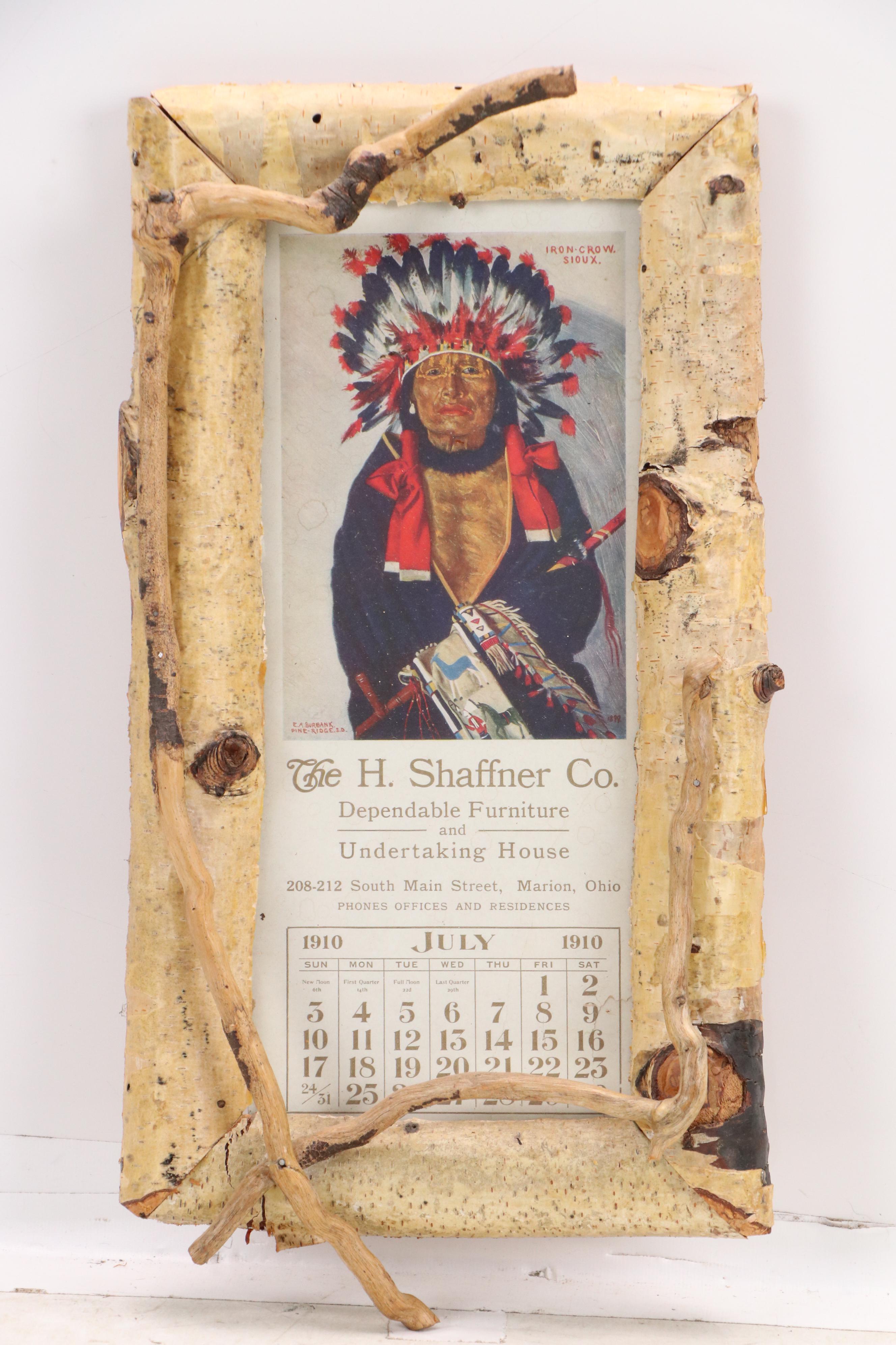 Vintage Calendar Prints in Rustic Handmade Frames, 20th century