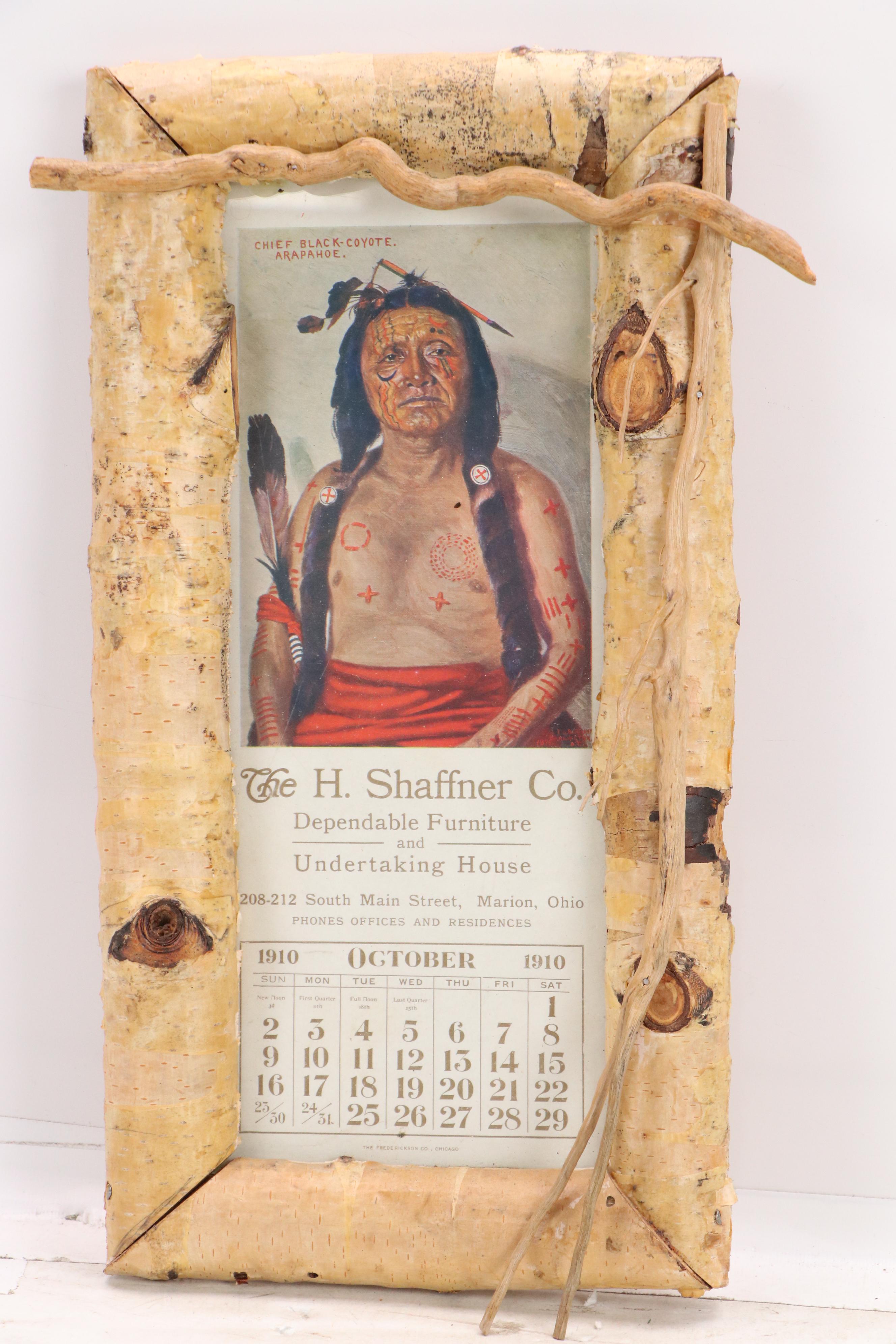 Vintage Calendar Prints in Rustic Handmade Frames, 20th century