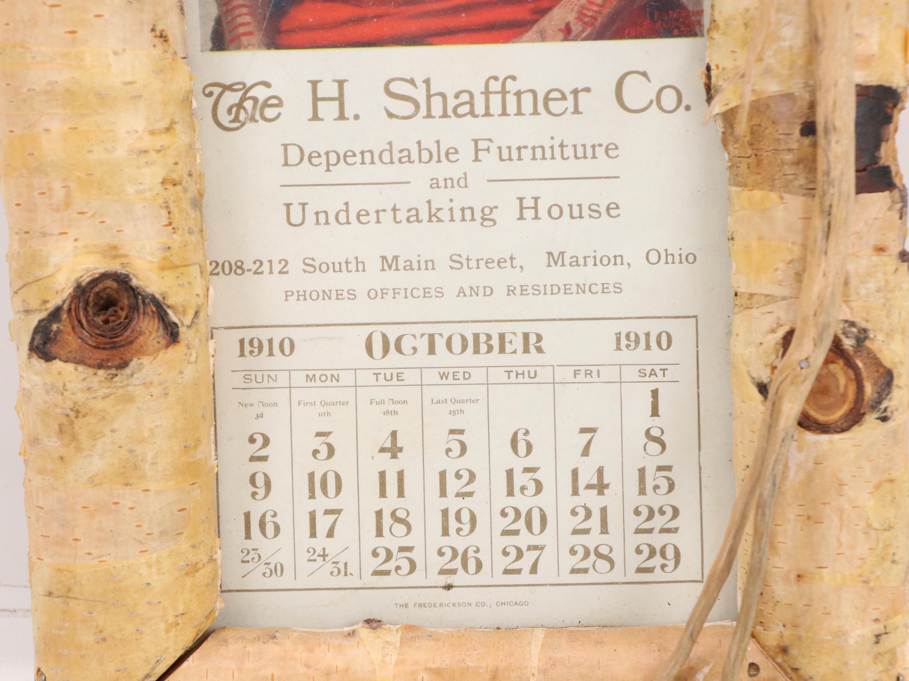 Vintage Calendar Prints in Rustic Handmade Frames, 20th century