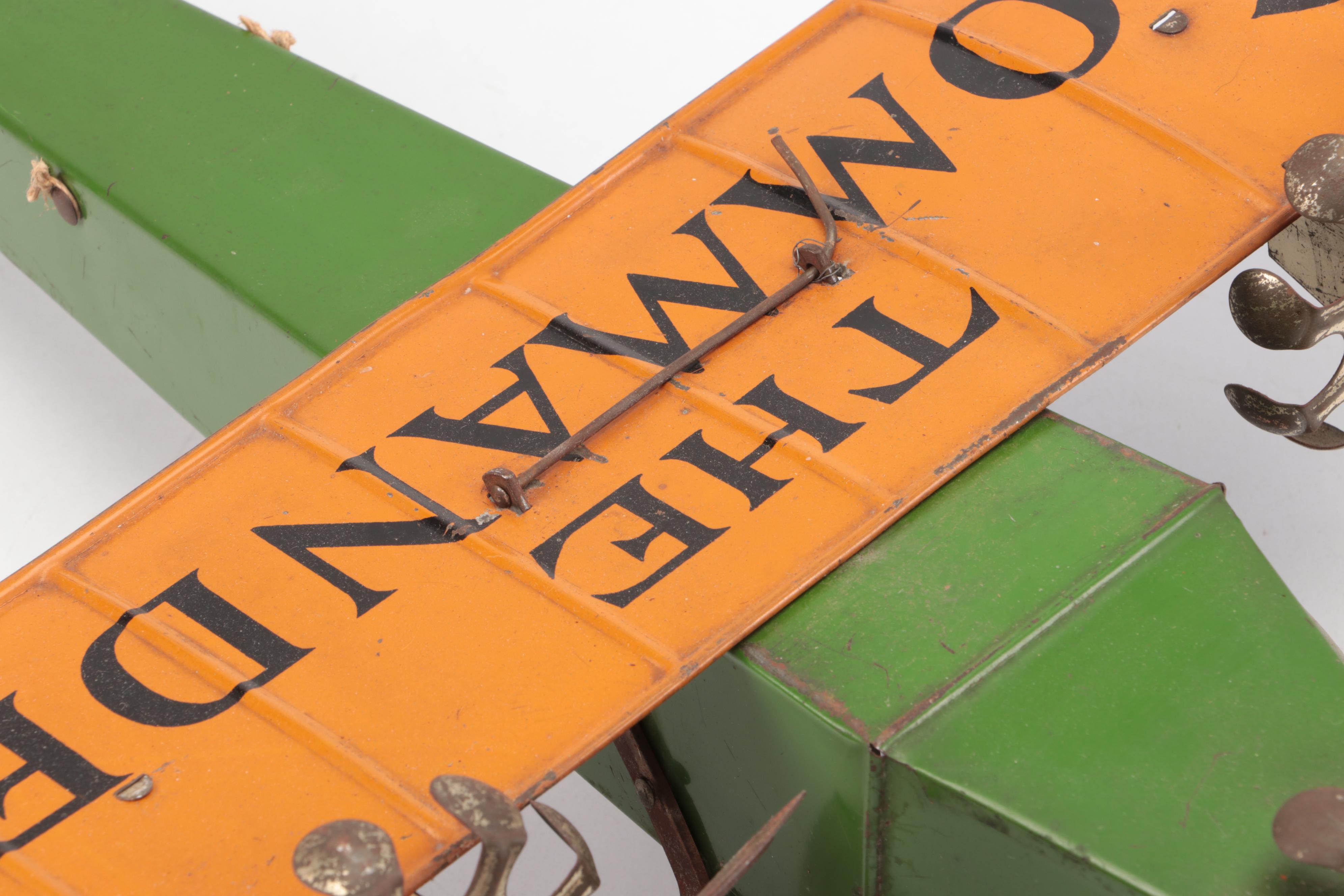 Henry Katz & Co. "The Commander" Tinplate Toy Airplane, Early 20th Century