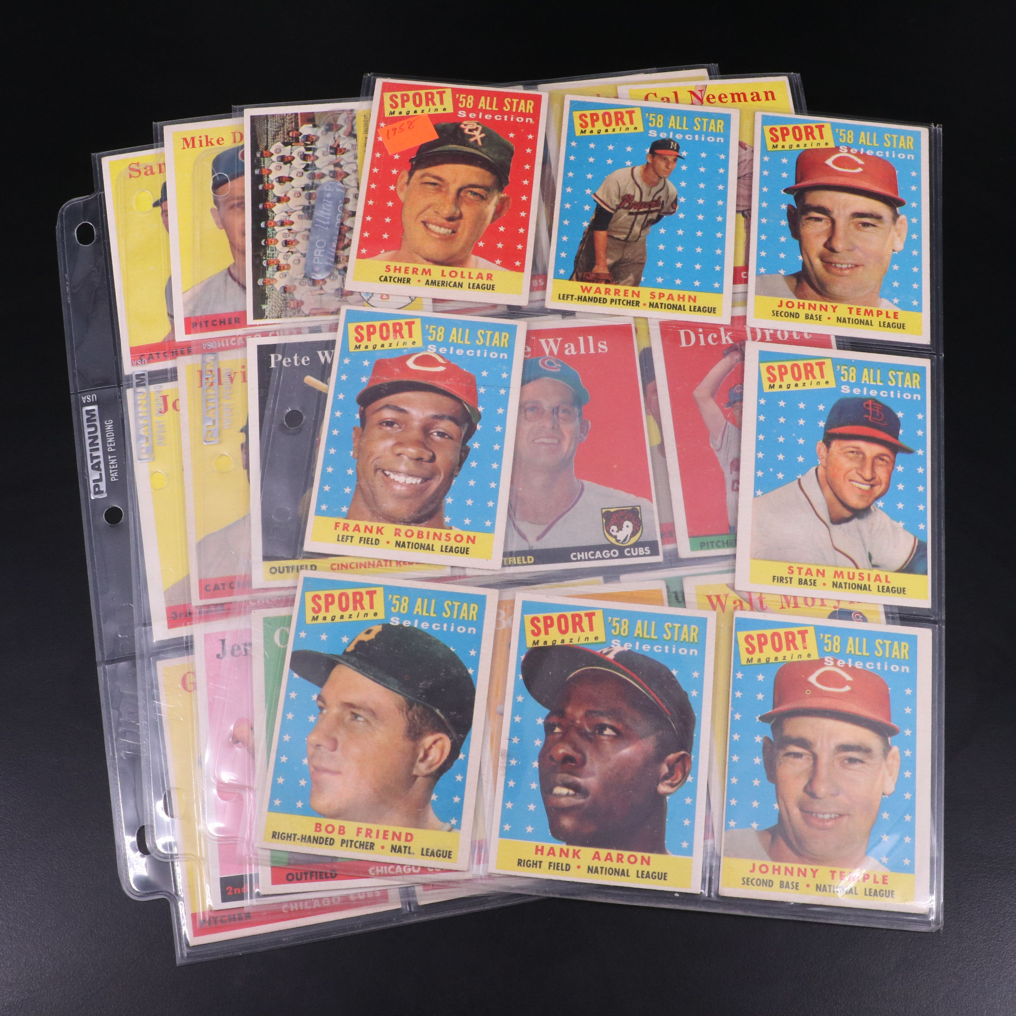 1958 Topps Baseball Cards Featuring Hank Aaron, Frank Robinson, and More