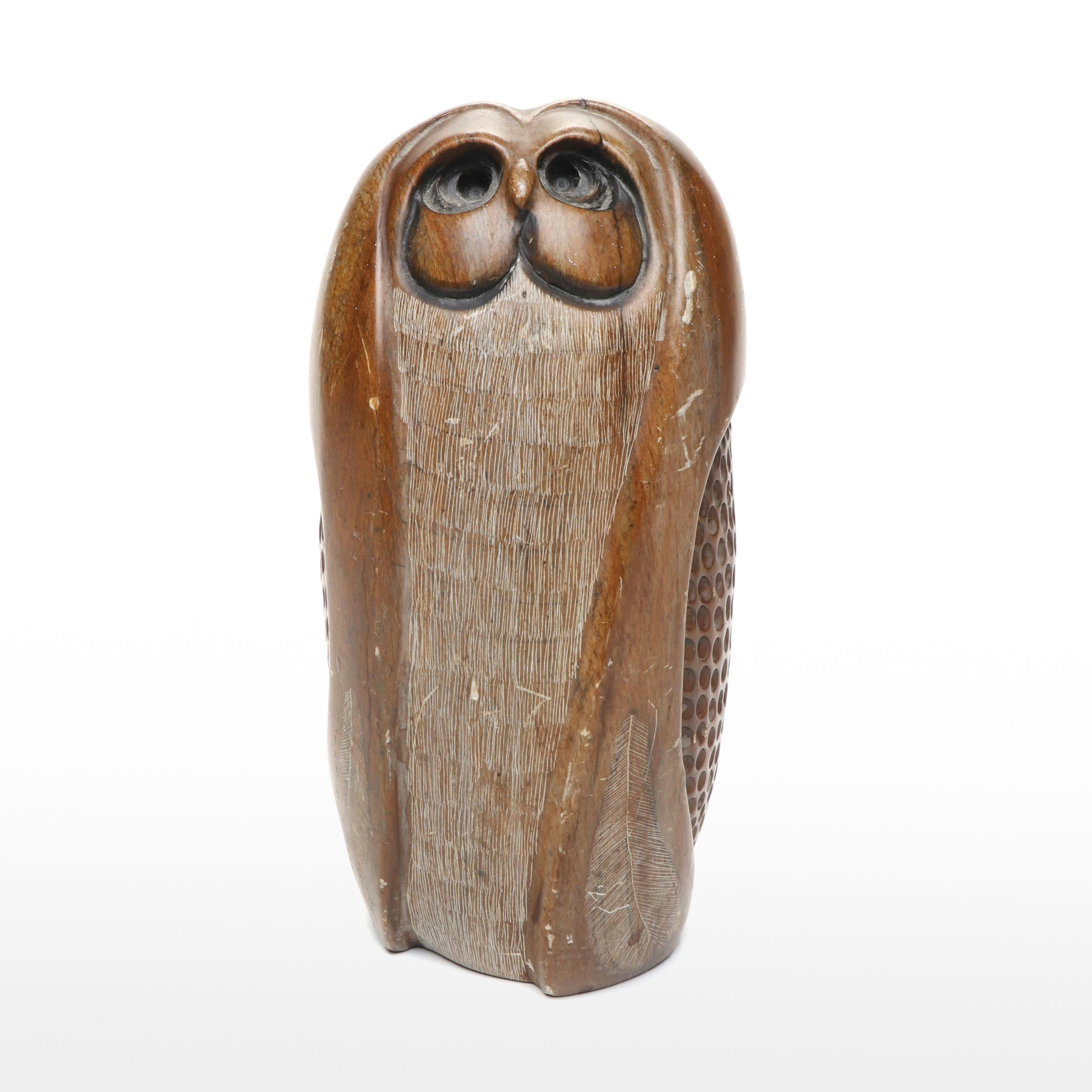 Artist Signed Stone Owl Carving, 1980