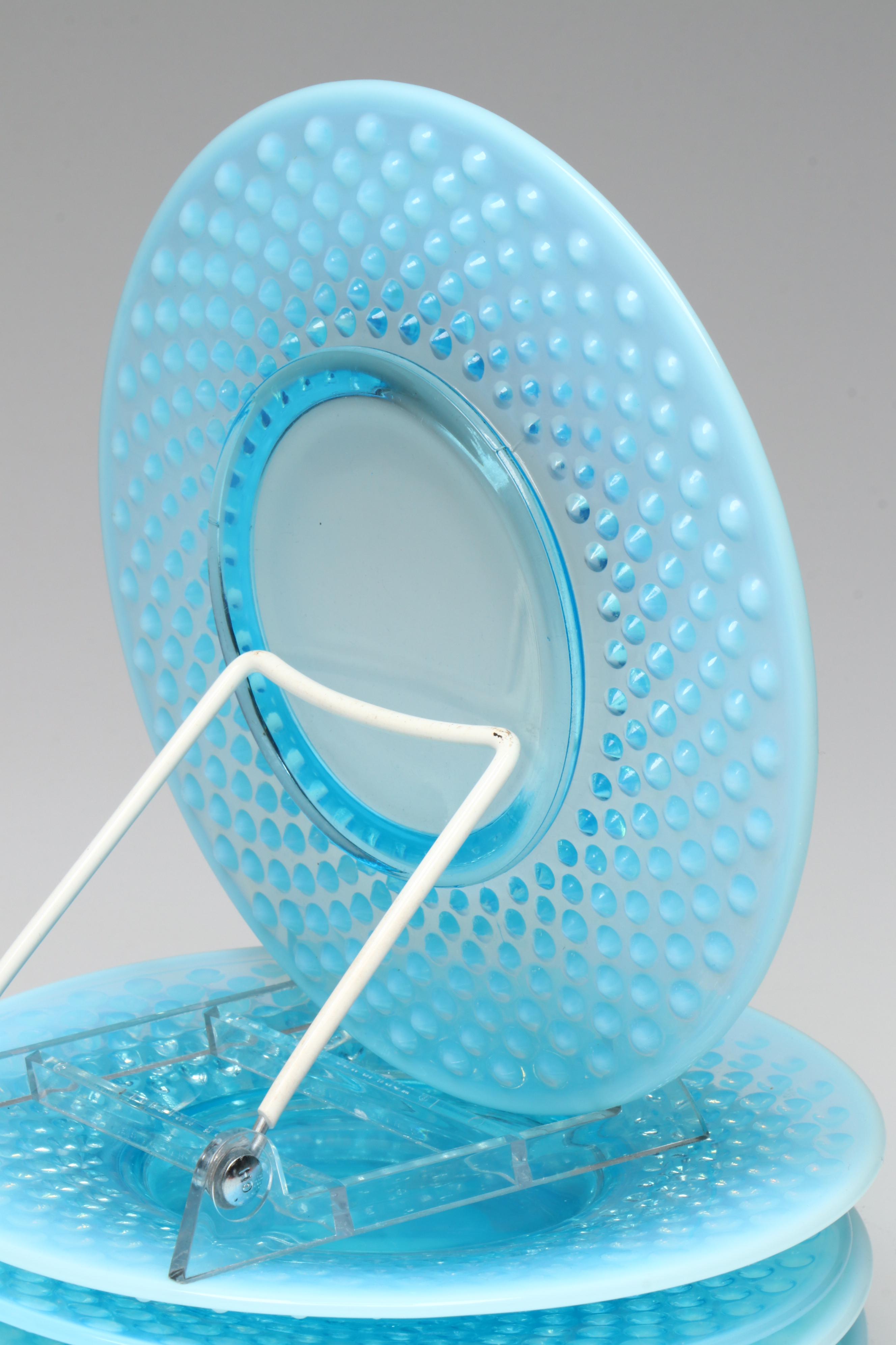 Fenton Hobnail Opalescent Blue Charger, Plates and Bowls, Mid-20th Century