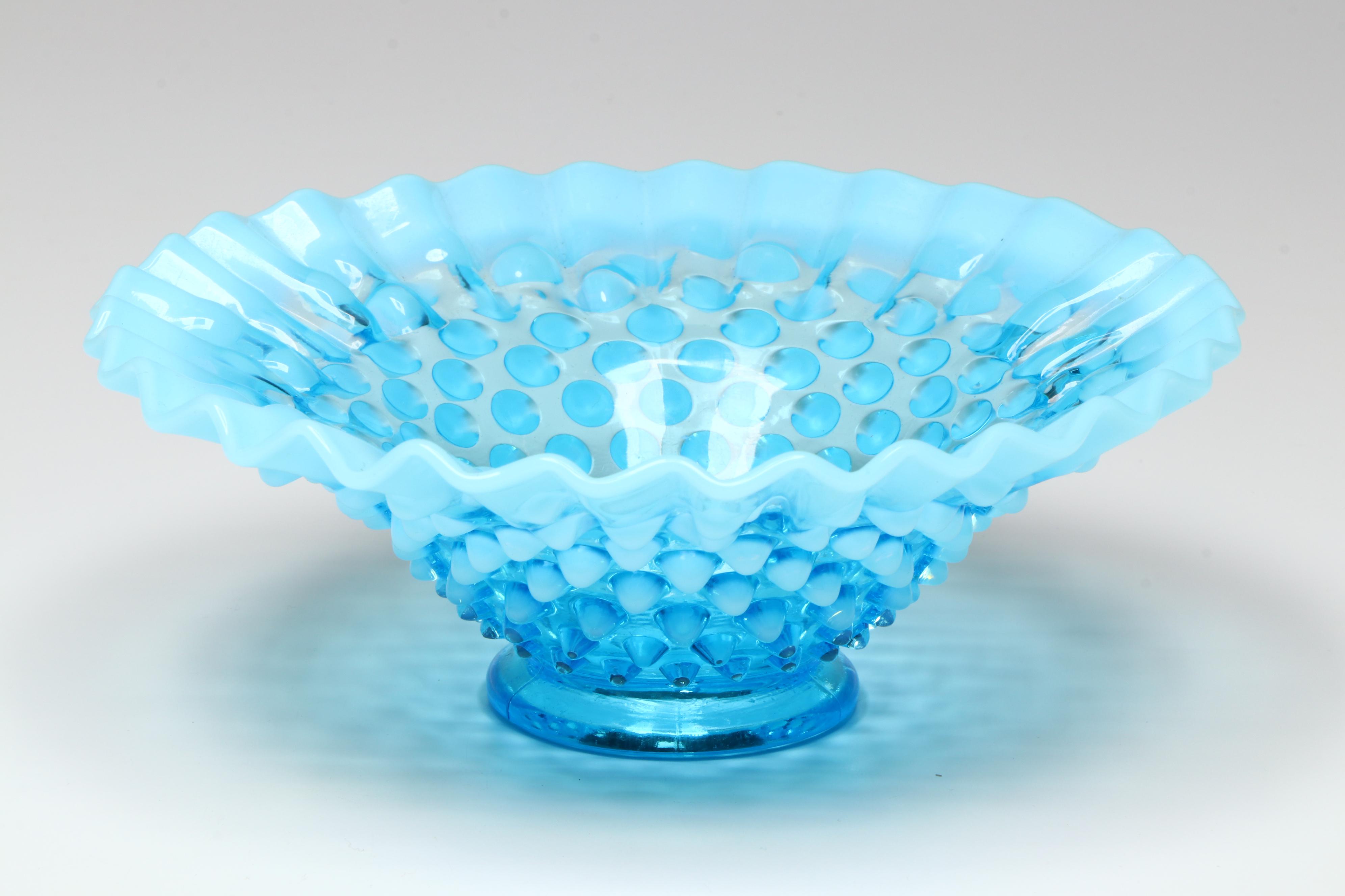 Fenton Hobnail Opalescent Blue Charger, Plates and Bowls, Mid-20th Century