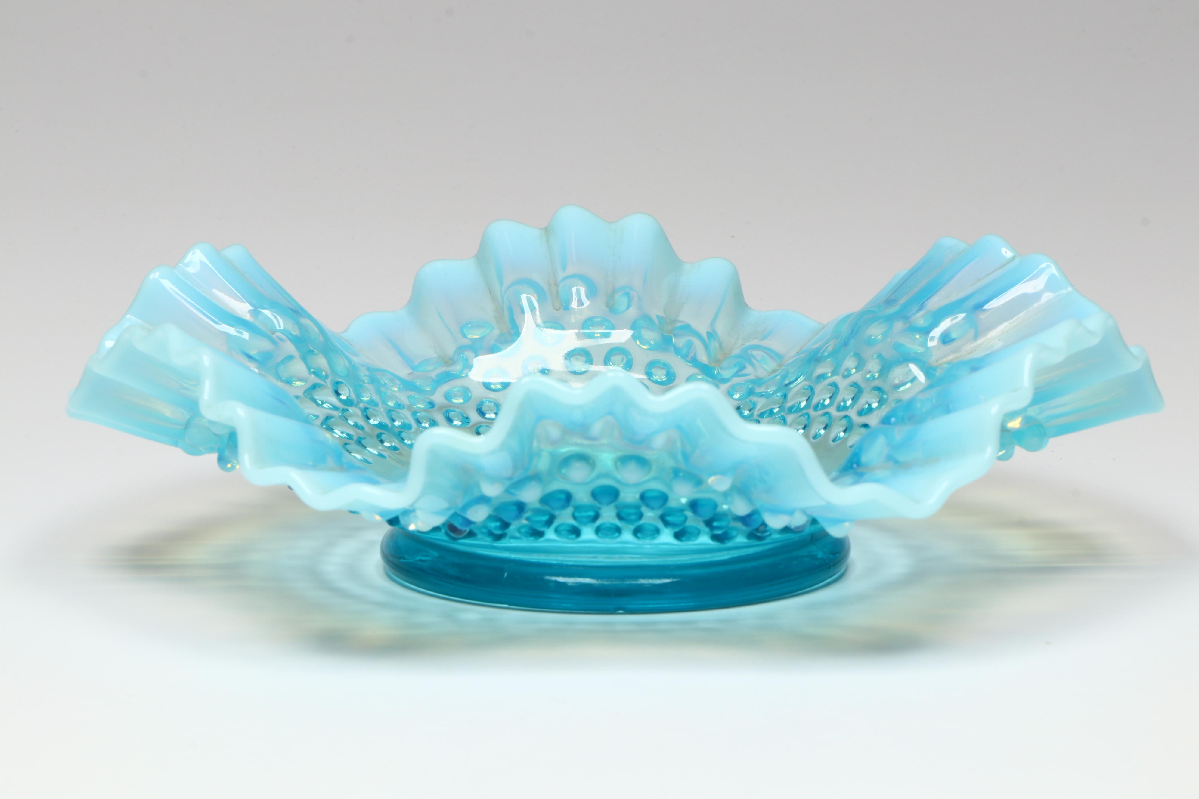 Fenton Hobnail Opalescent Blue Charger, Plates and Bowls, Mid-20th Century