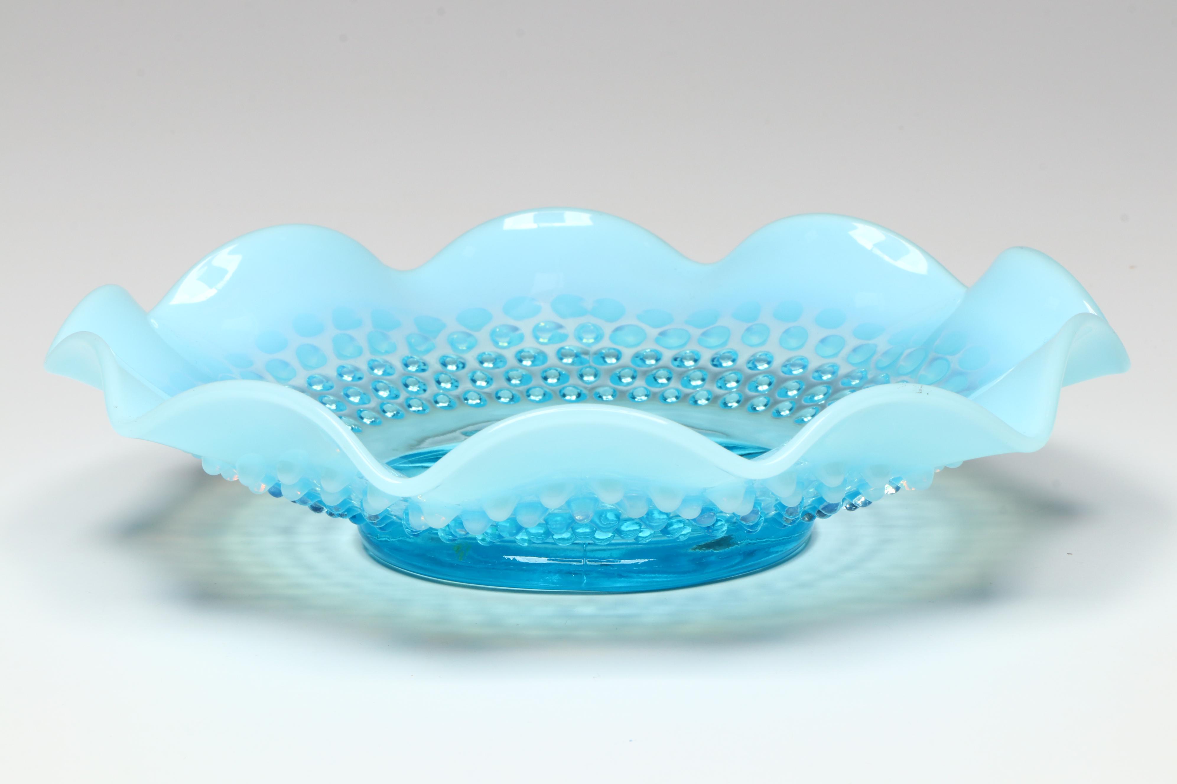 Fenton Hobnail Opalescent Blue Charger, Plates and Bowls, Mid-20th Century