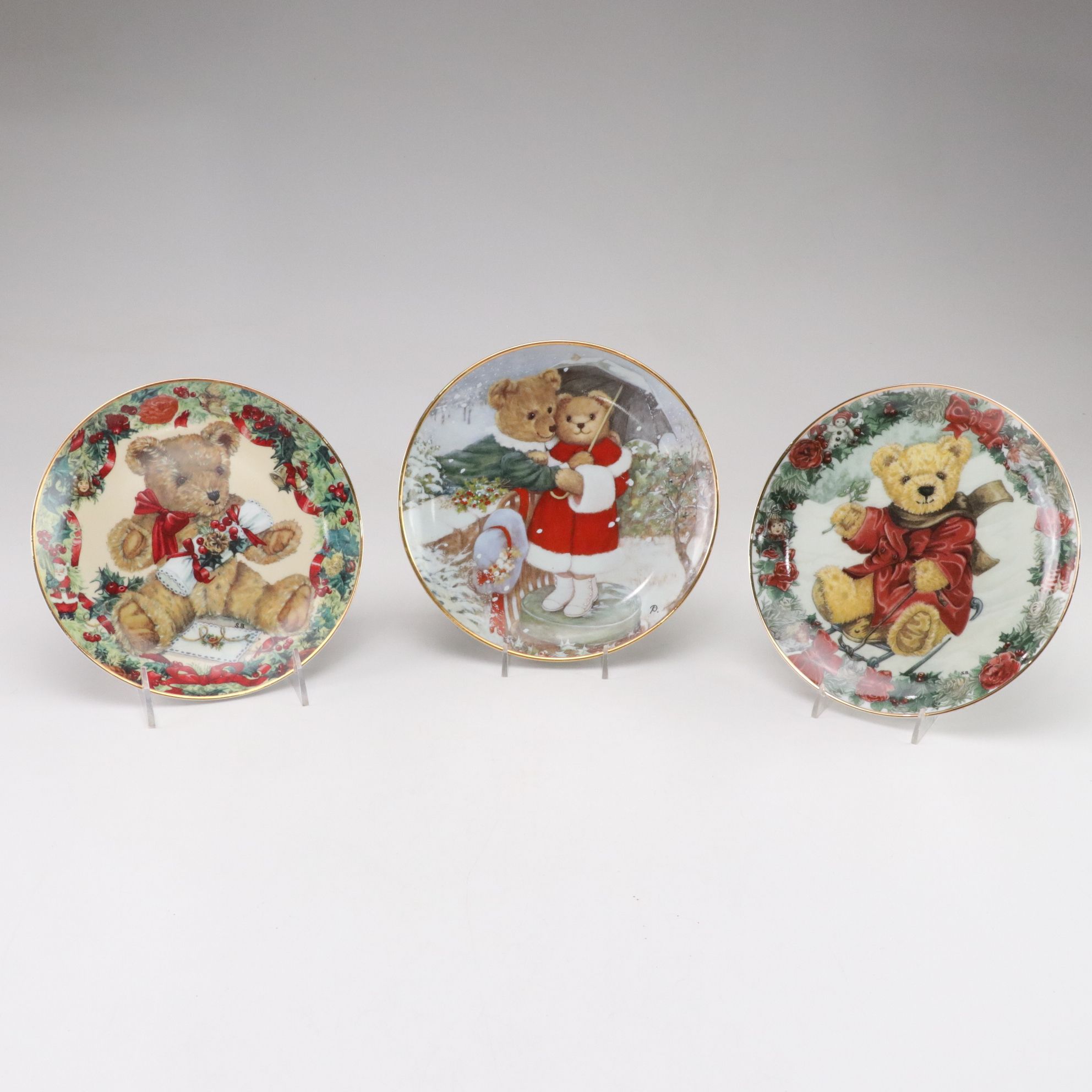 Franklin Mint "Teddy's First Christmas" and More Plates with Wooden Ornaments