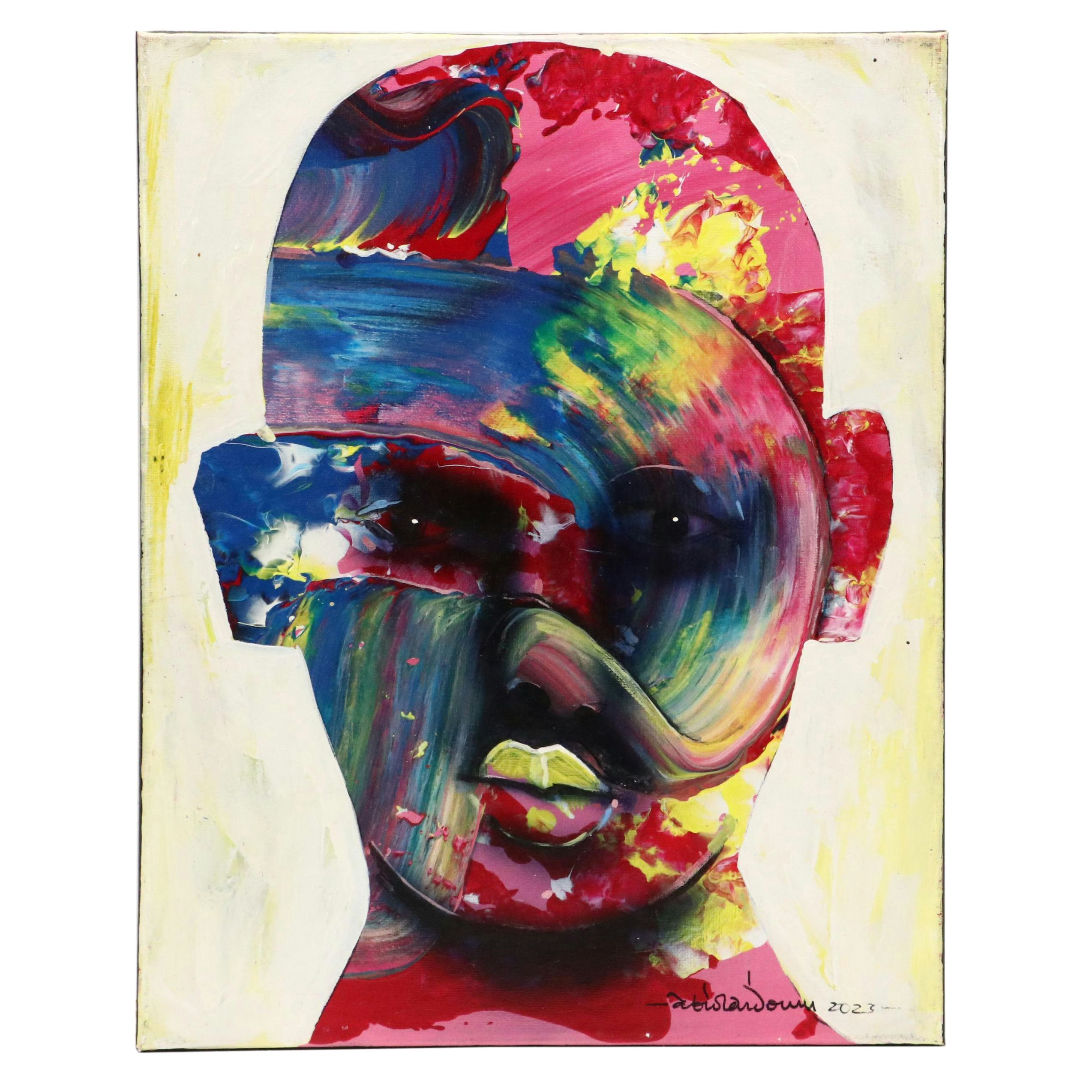 Abiola Idowu Stylized Acrylic Portrait "Blossom in Winter," 2023