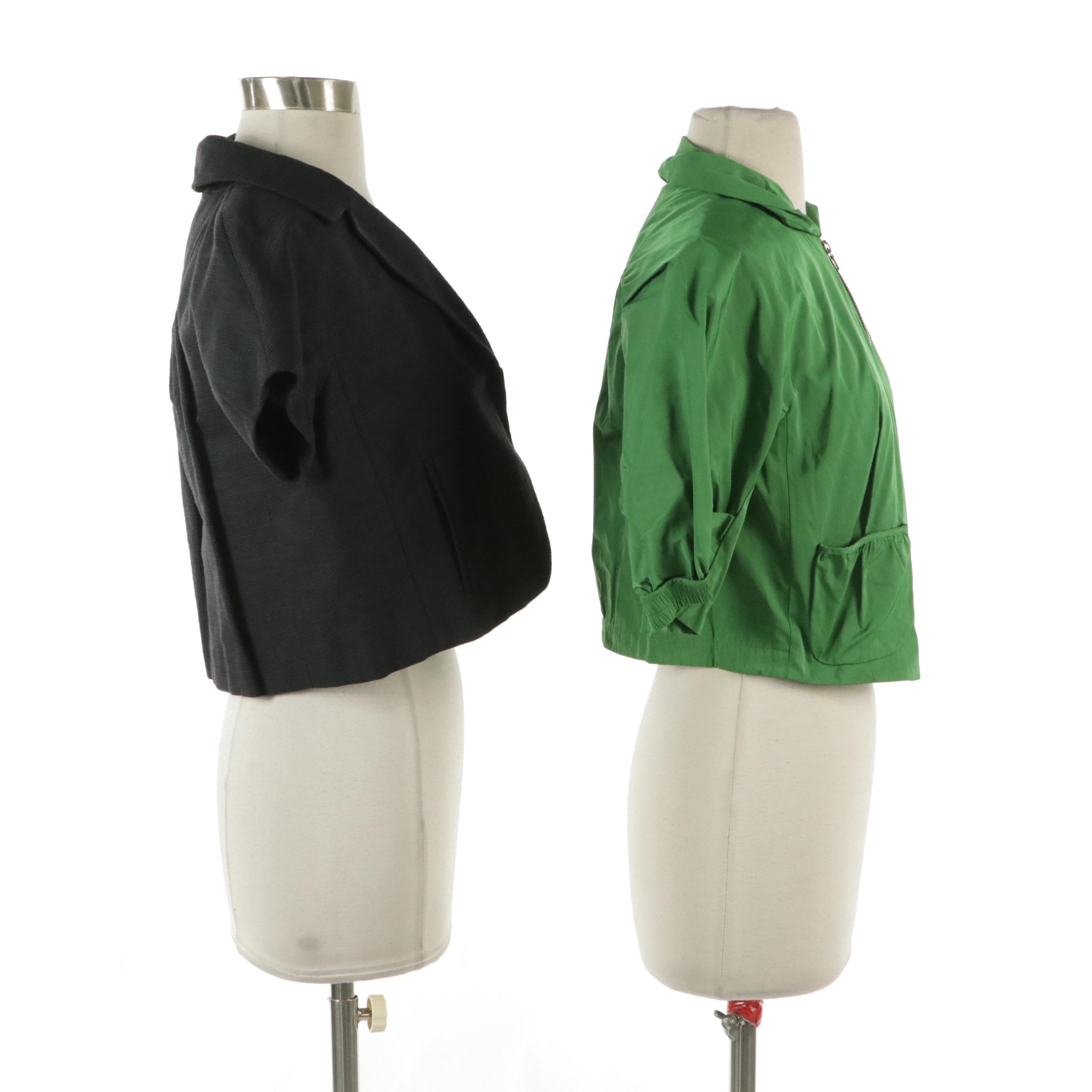 Lida Baday Silk Cropped Blazer & Green Cropped Zip Jacket W/ Sue Wong Silk Scarf