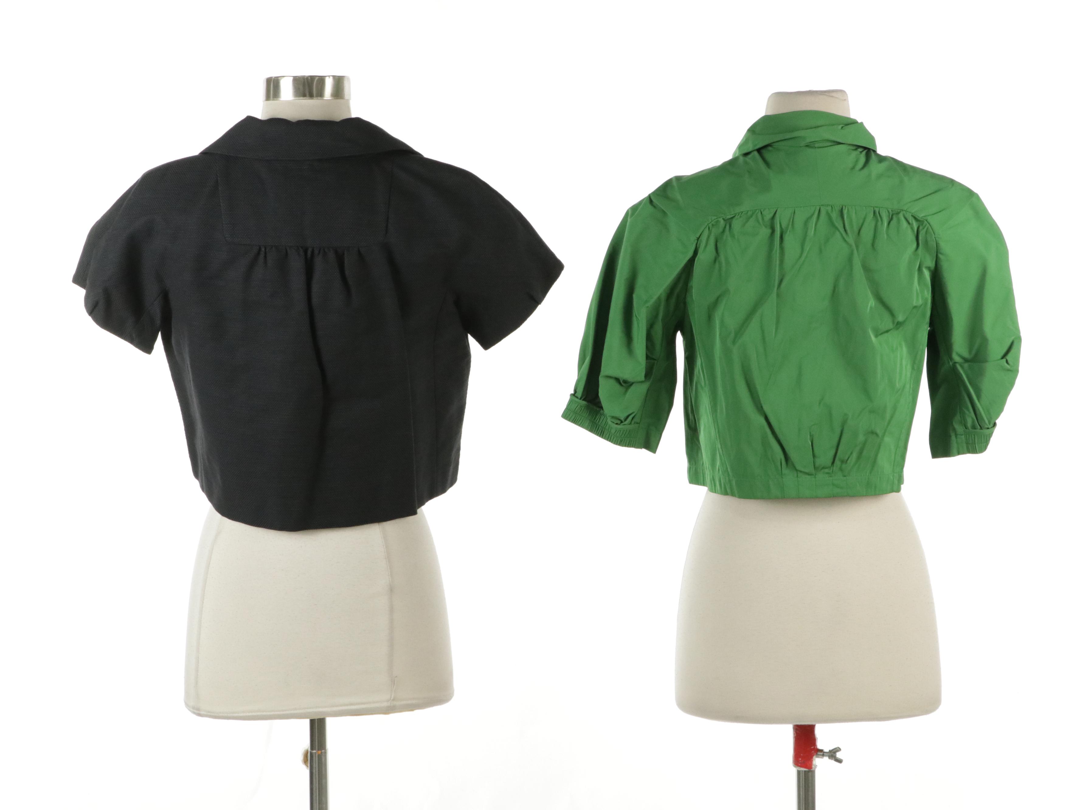 Lida Baday Silk Cropped Blazer & Green Cropped Zip Jacket W/ Sue Wong Silk Scarf