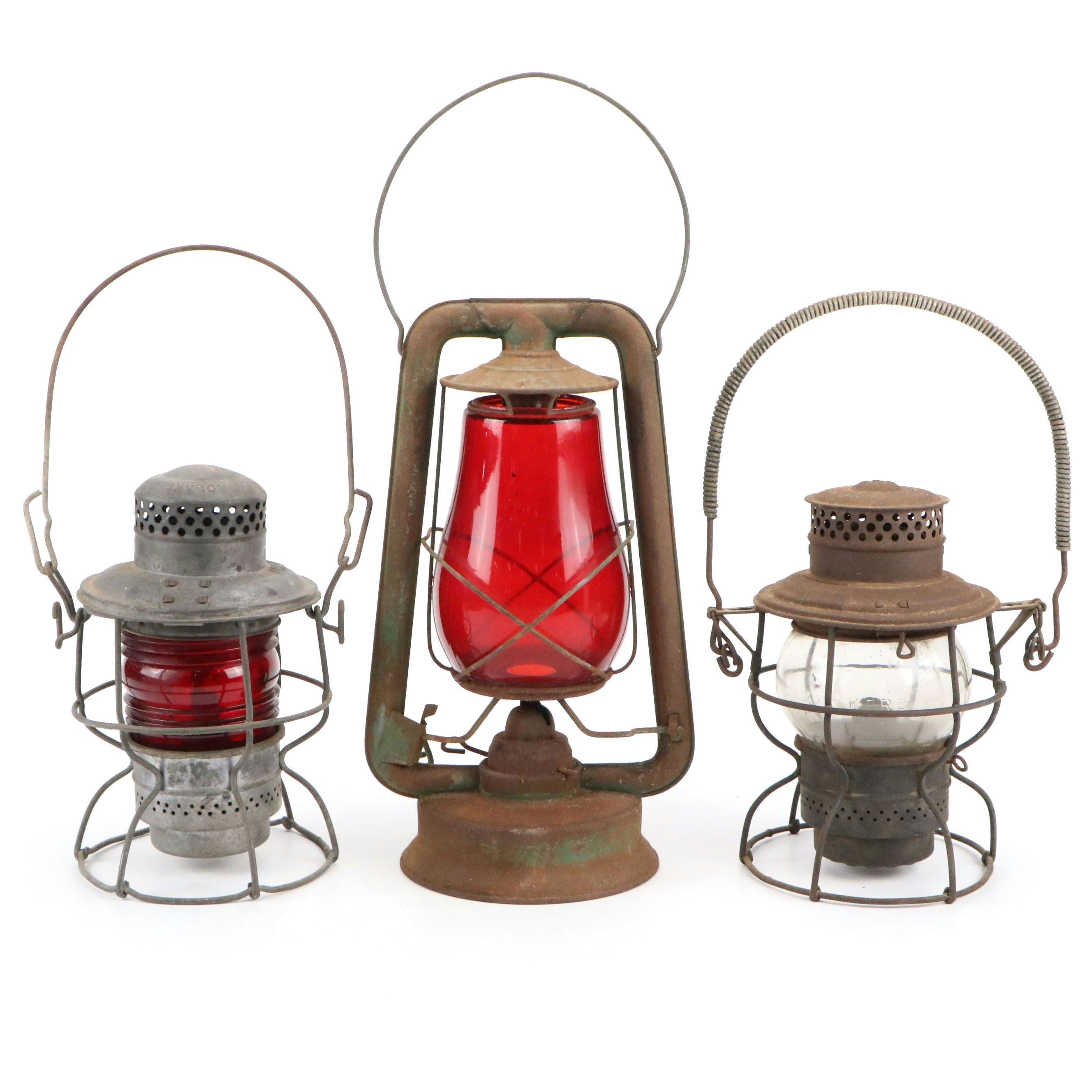 Chesapeake & Ohio Railroad Kerosene Lamp with Adlake and Other Red Glass Lamp