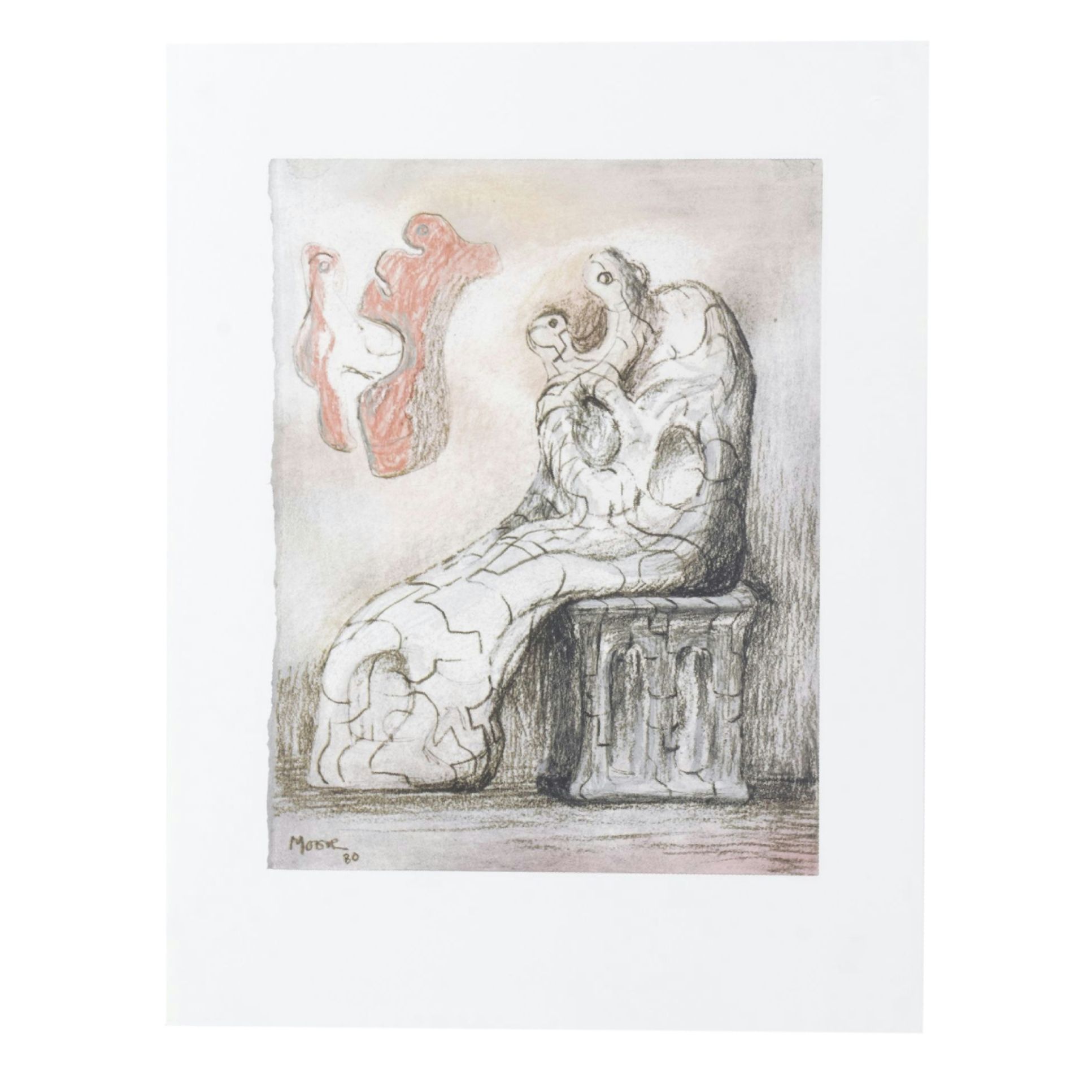 Offset Lithograph After Henry Moore “Seated Mother & Child," 1980