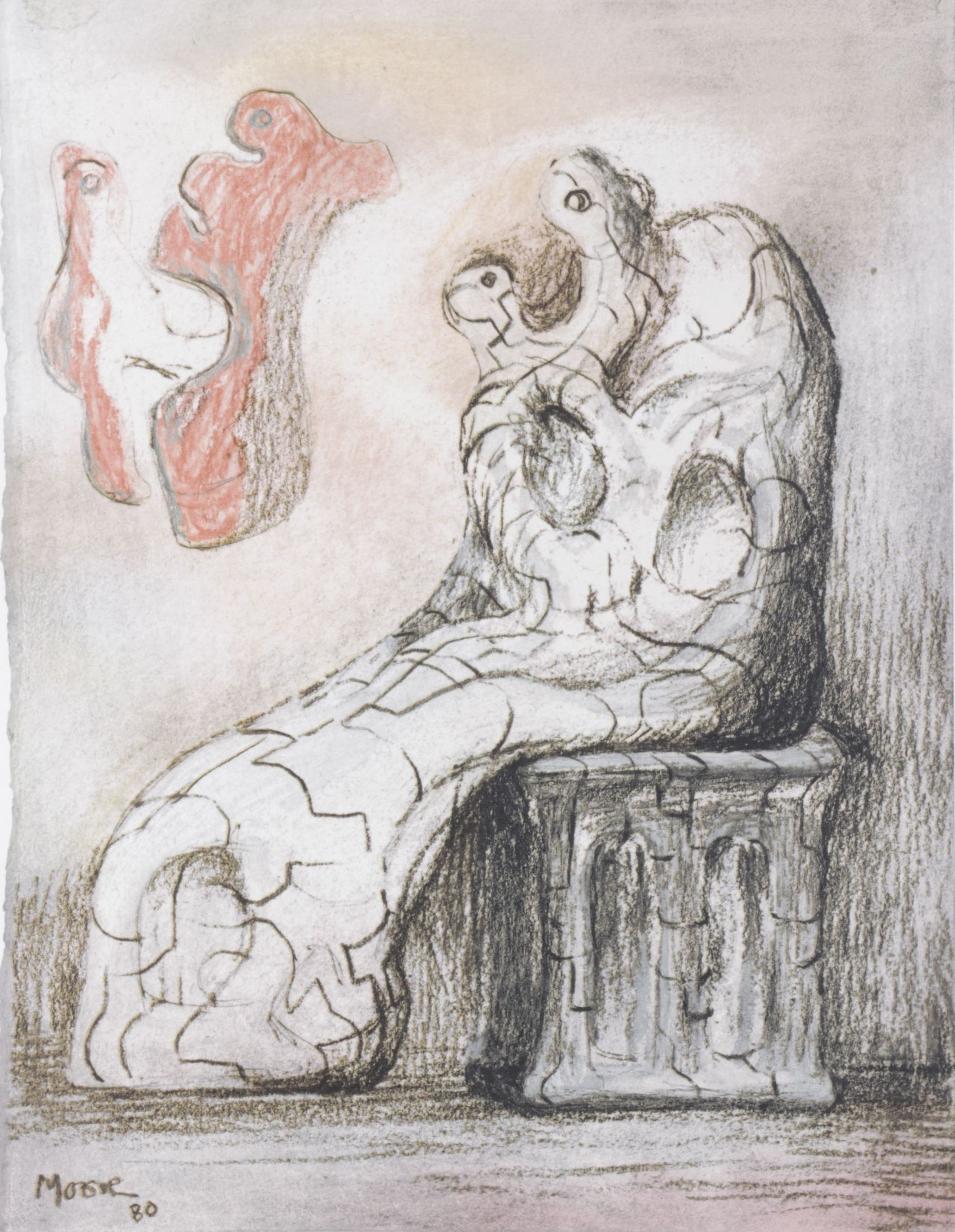 Offset Lithograph After Henry Moore “Seated Mother & Child," 1980