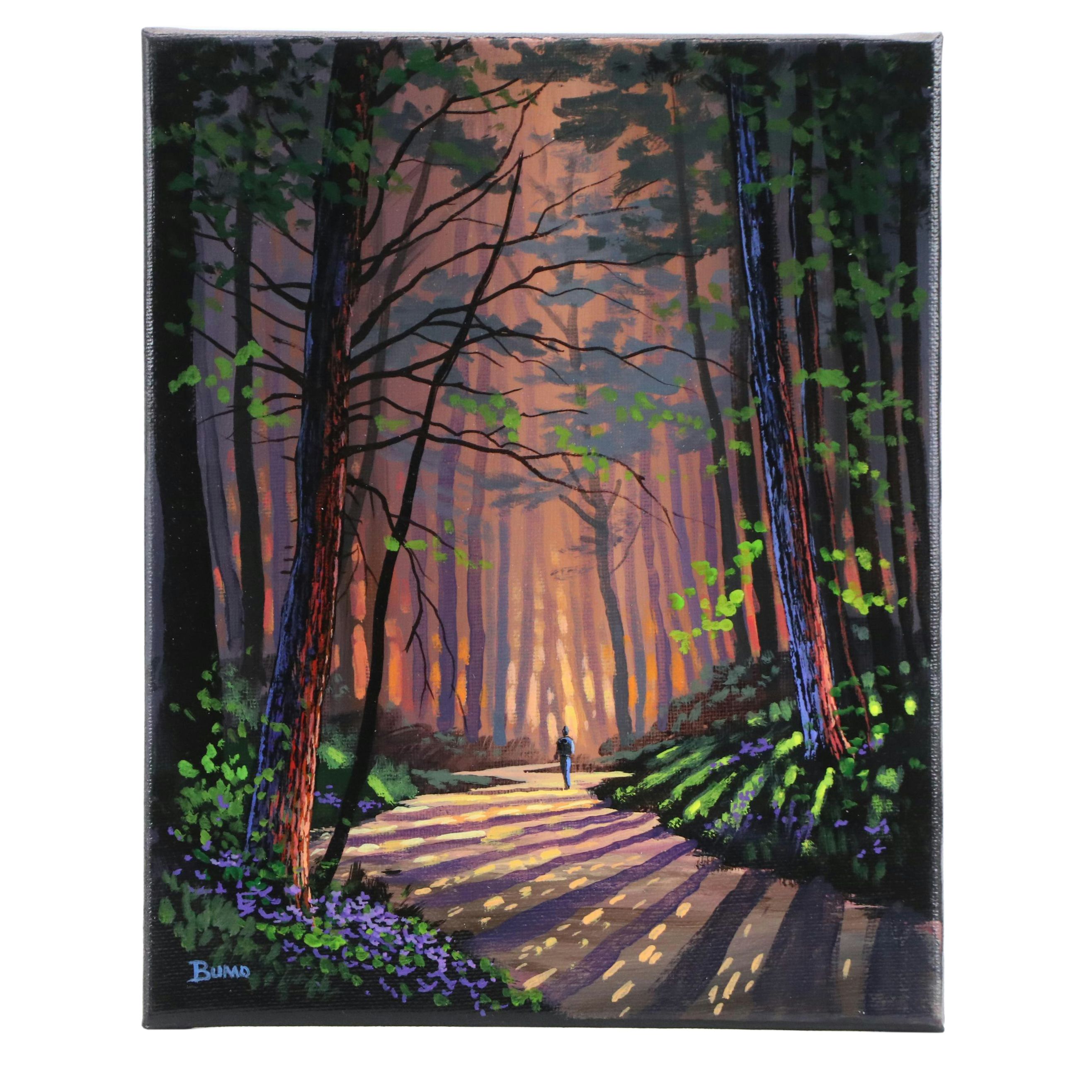 Doug "Bumo" Johnpeer Forest Landscape Oil Painting "In The Woods," 2025