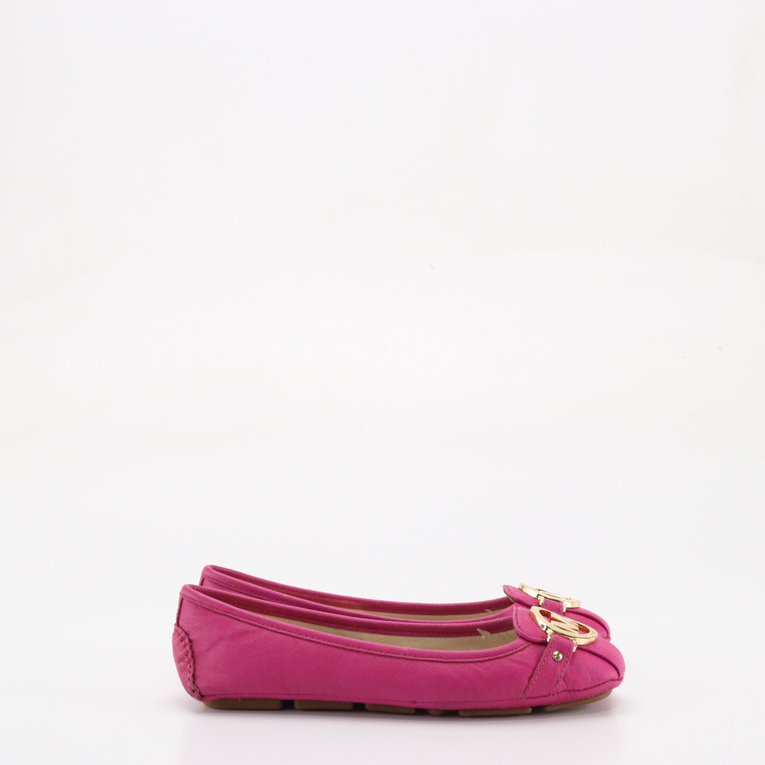 Michael Michael Kors Fulton Moccasin Flats in Pink Leather and Embossed Leather