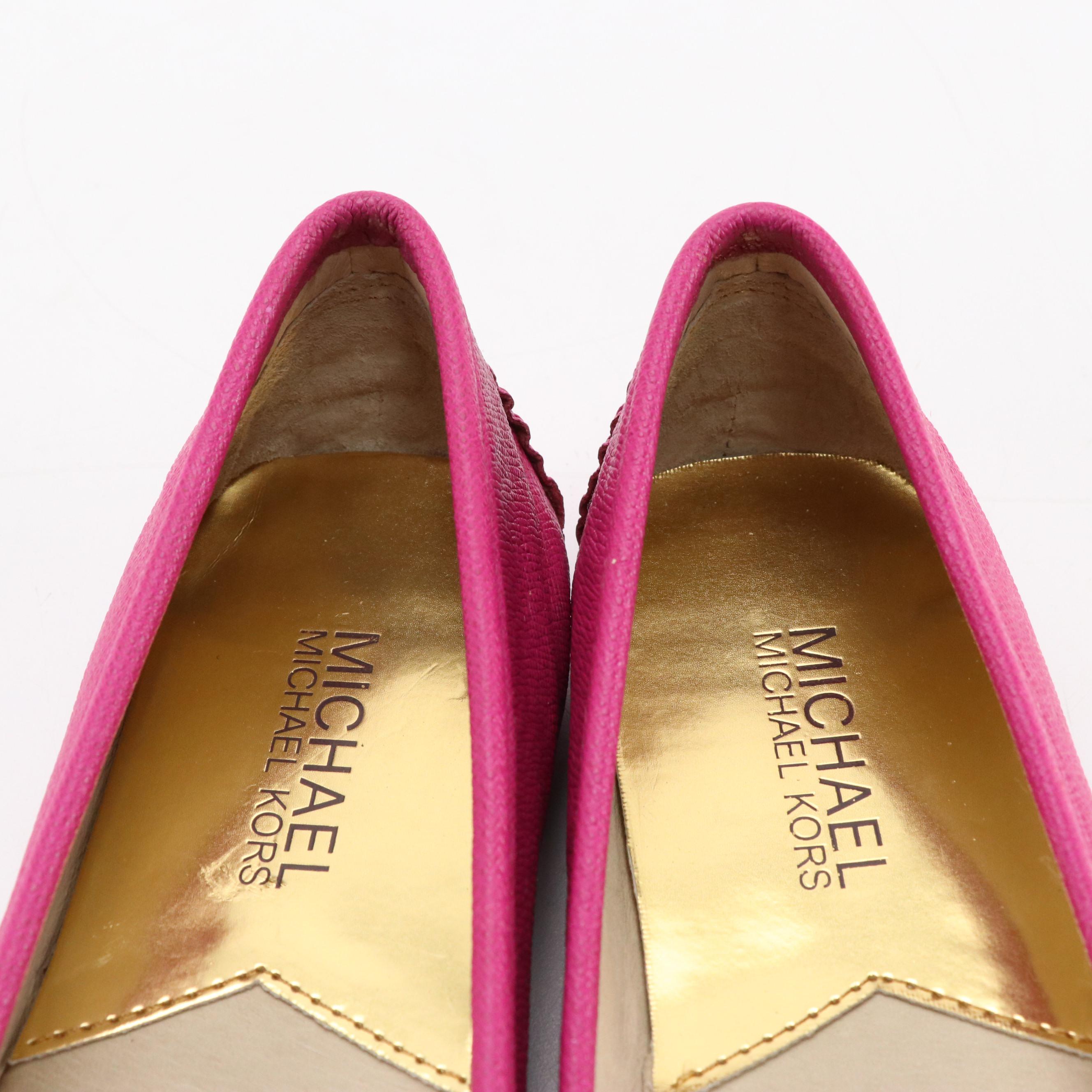 Michael Michael Kors Fulton Moccasin Flats in Pink Leather and Embossed Leather