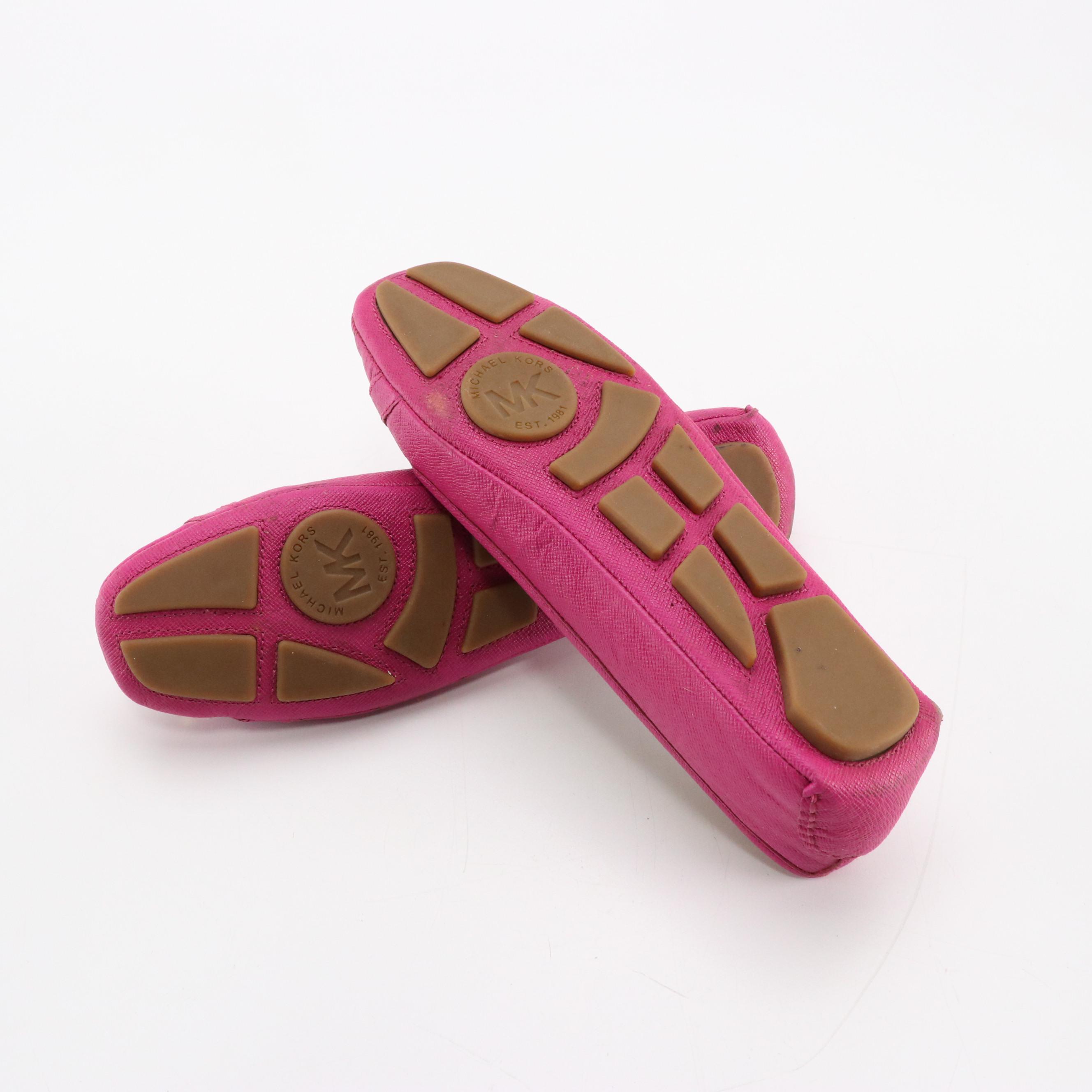 Michael Michael Kors Fulton Moccasin Flats in Pink Leather and Embossed Leather