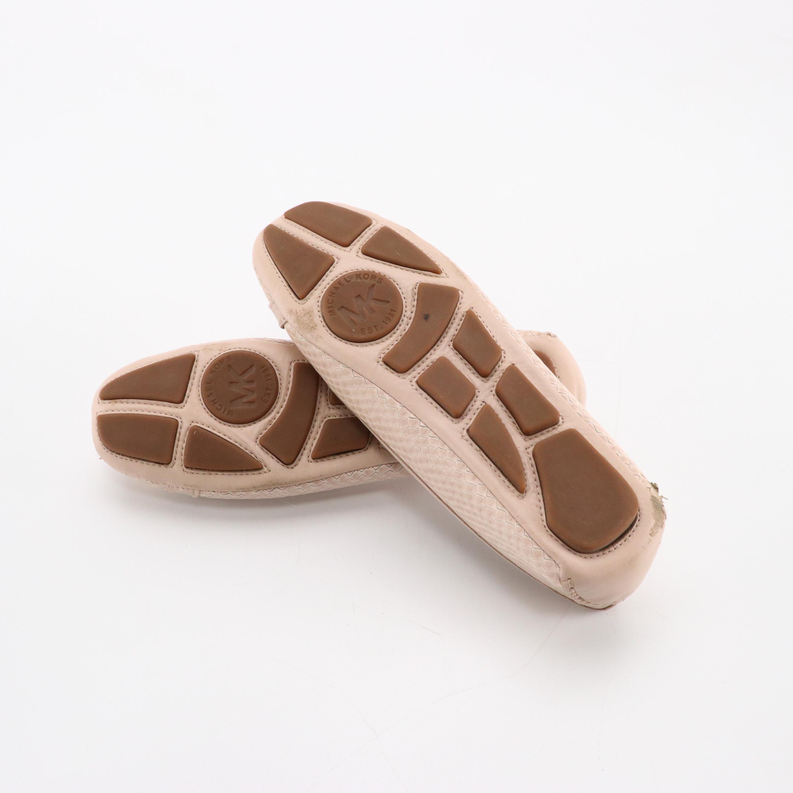 Michael Michael Kors Fulton Moccasin Flats in Pink Leather and Embossed Leather