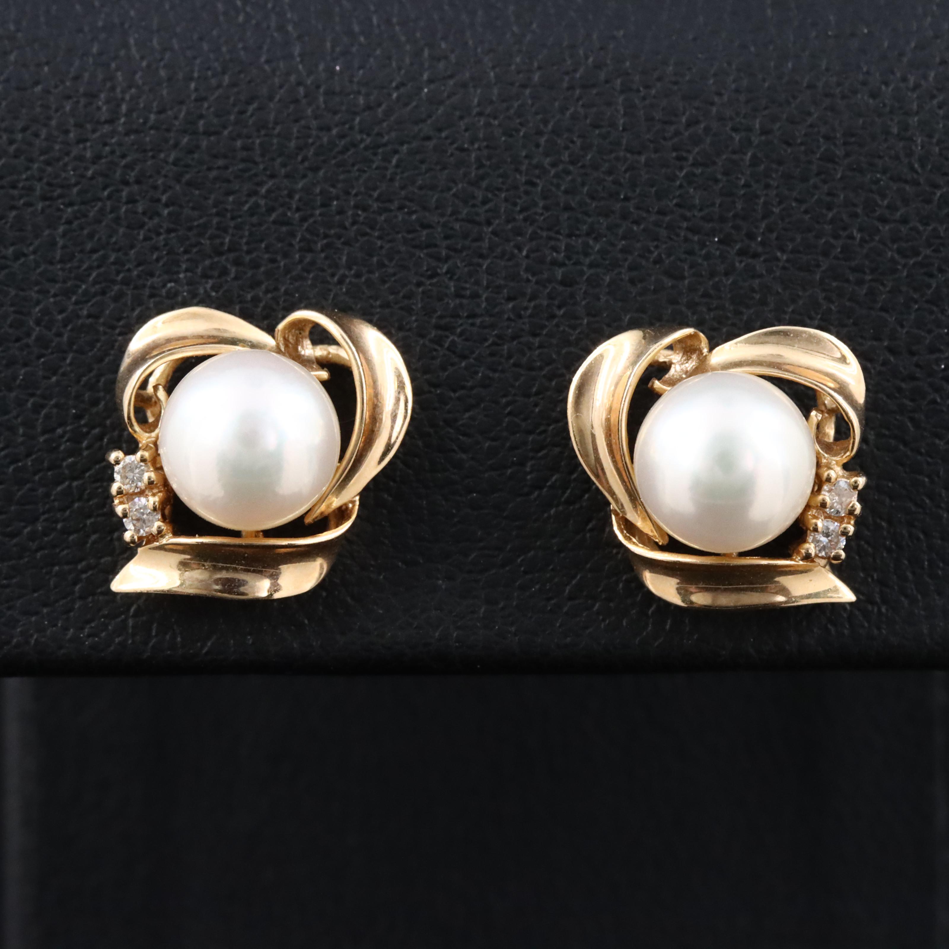 14K Pearl and Diamond Earrings