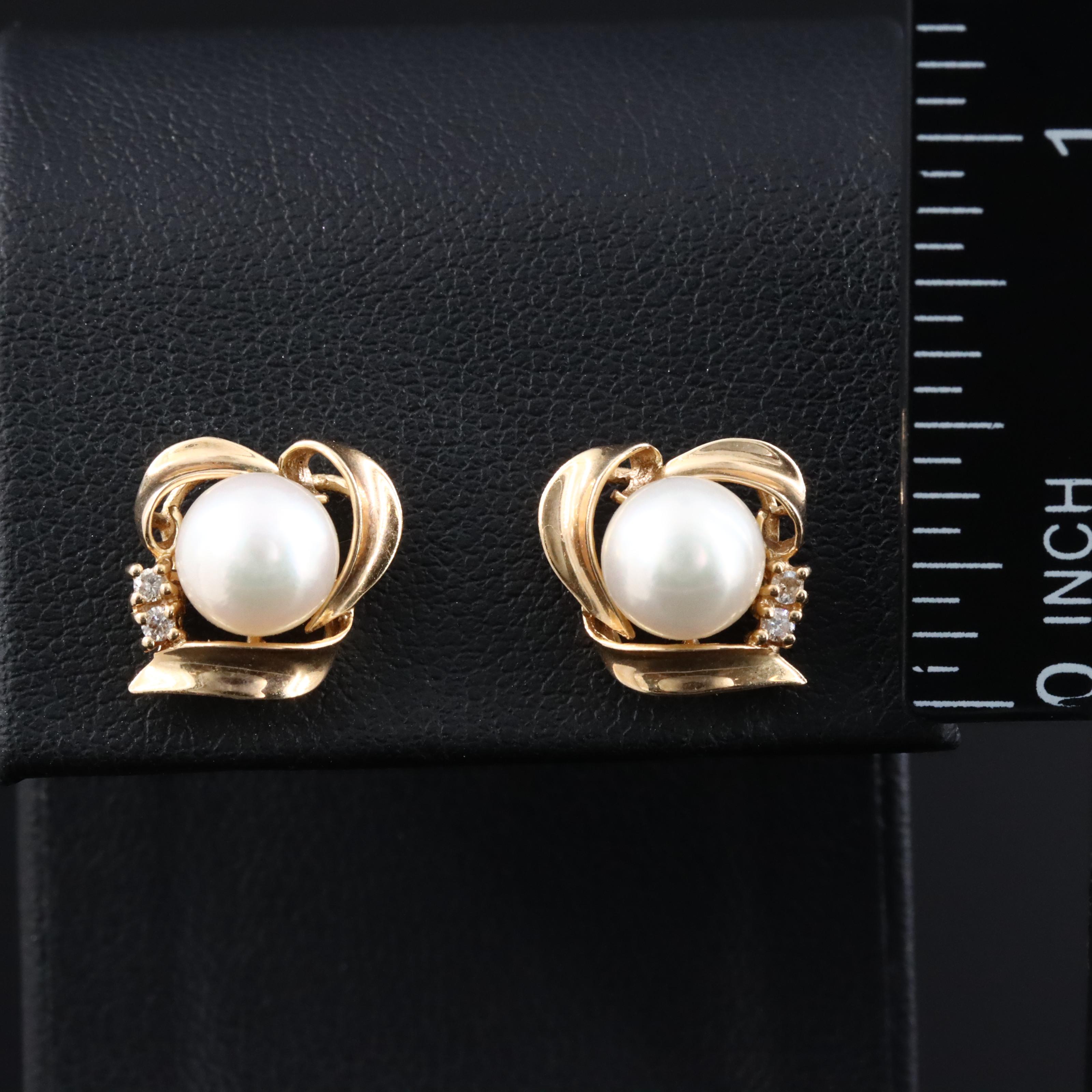 14K Pearl and Diamond Earrings