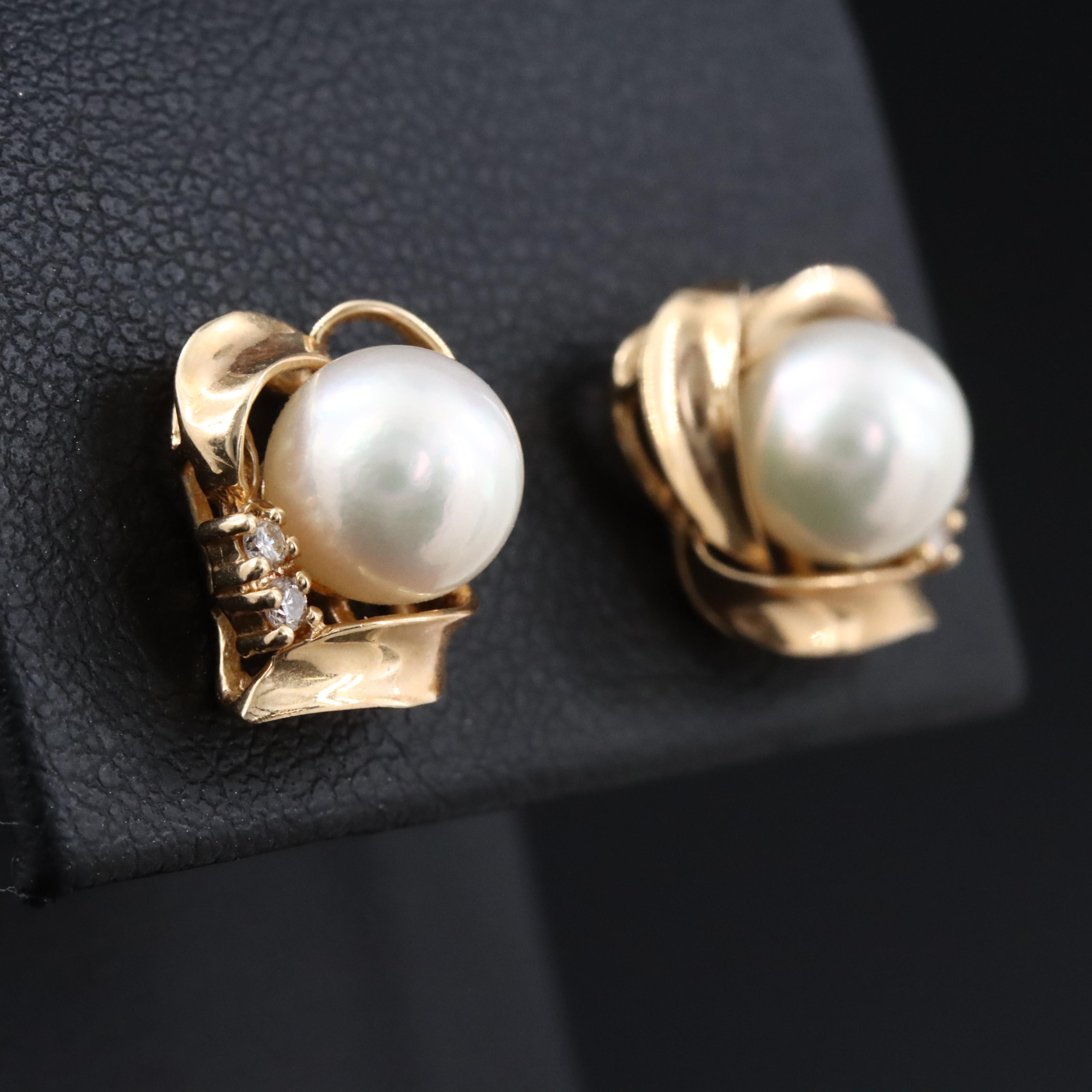 14K Pearl and Diamond Earrings