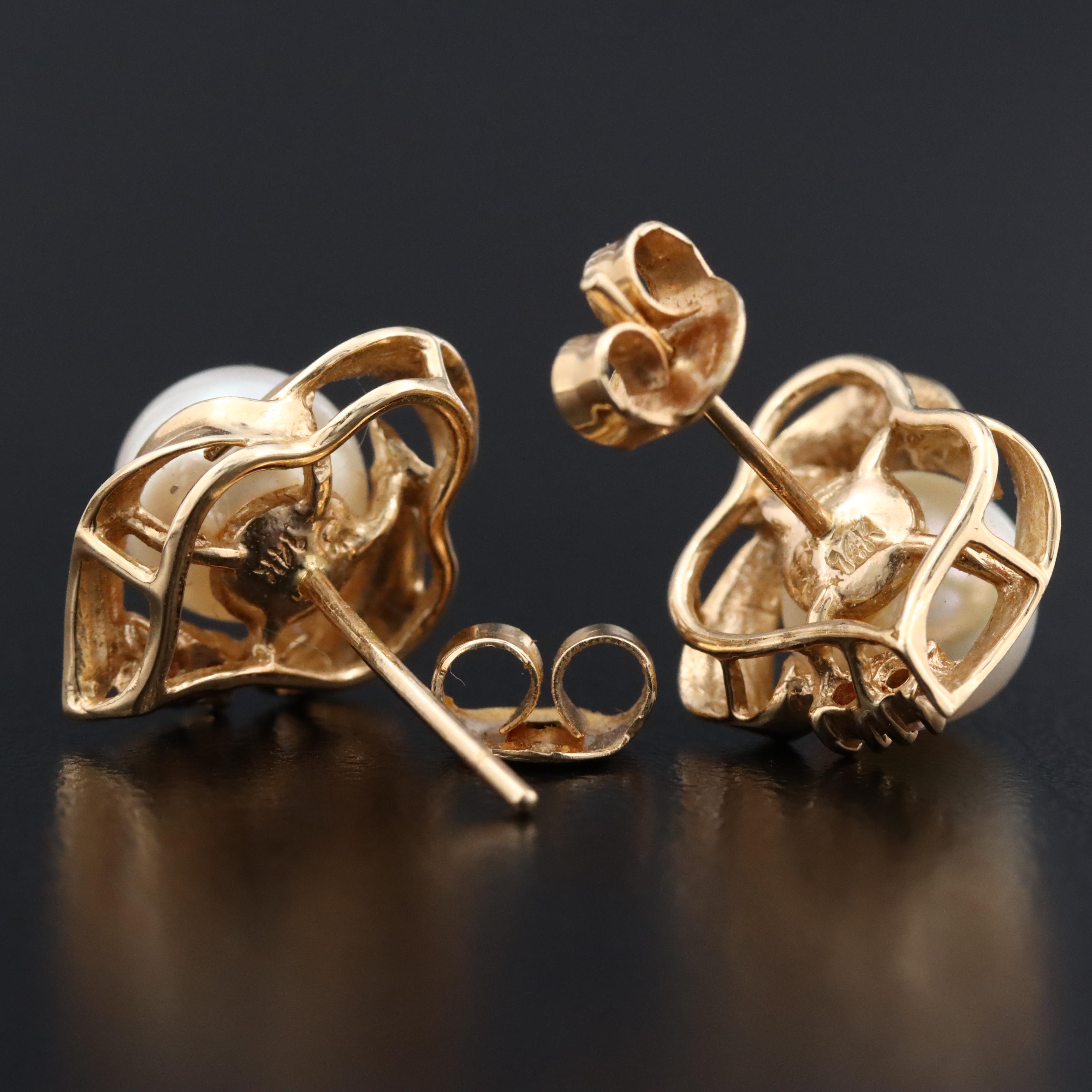 14K Pearl and Diamond Earrings