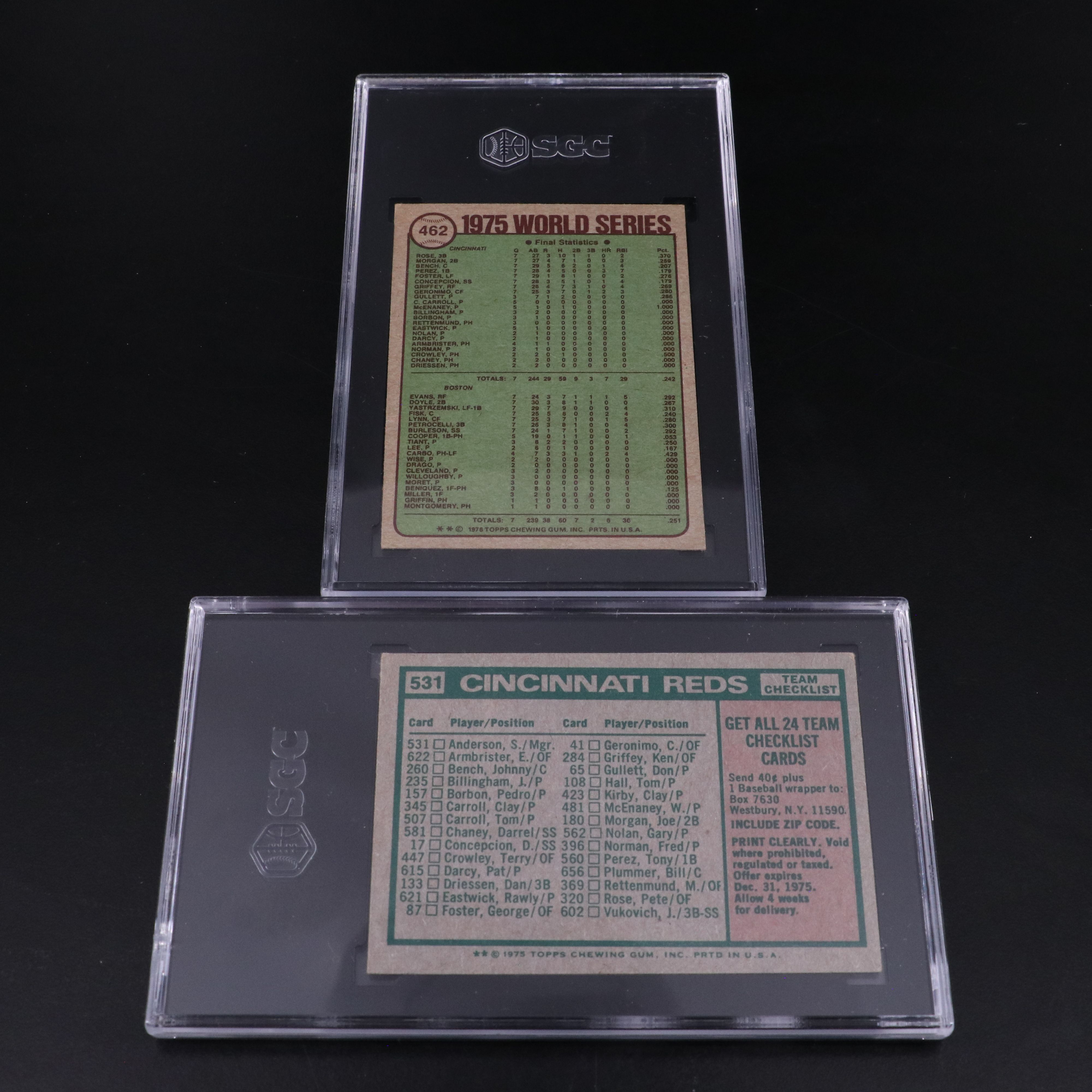 1975 Topps Cincinnati Reds World Series Champions SGC Graded Baseball Cards