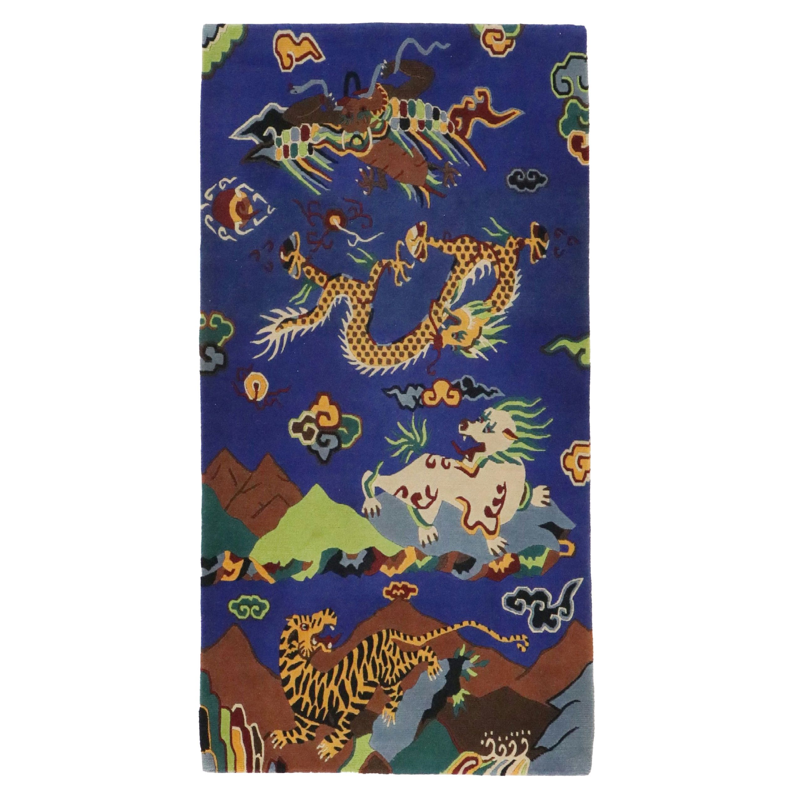 3'1 x 5'10 Hand-Knotted Tibetan Mythical Figures Pictorial Area Rug