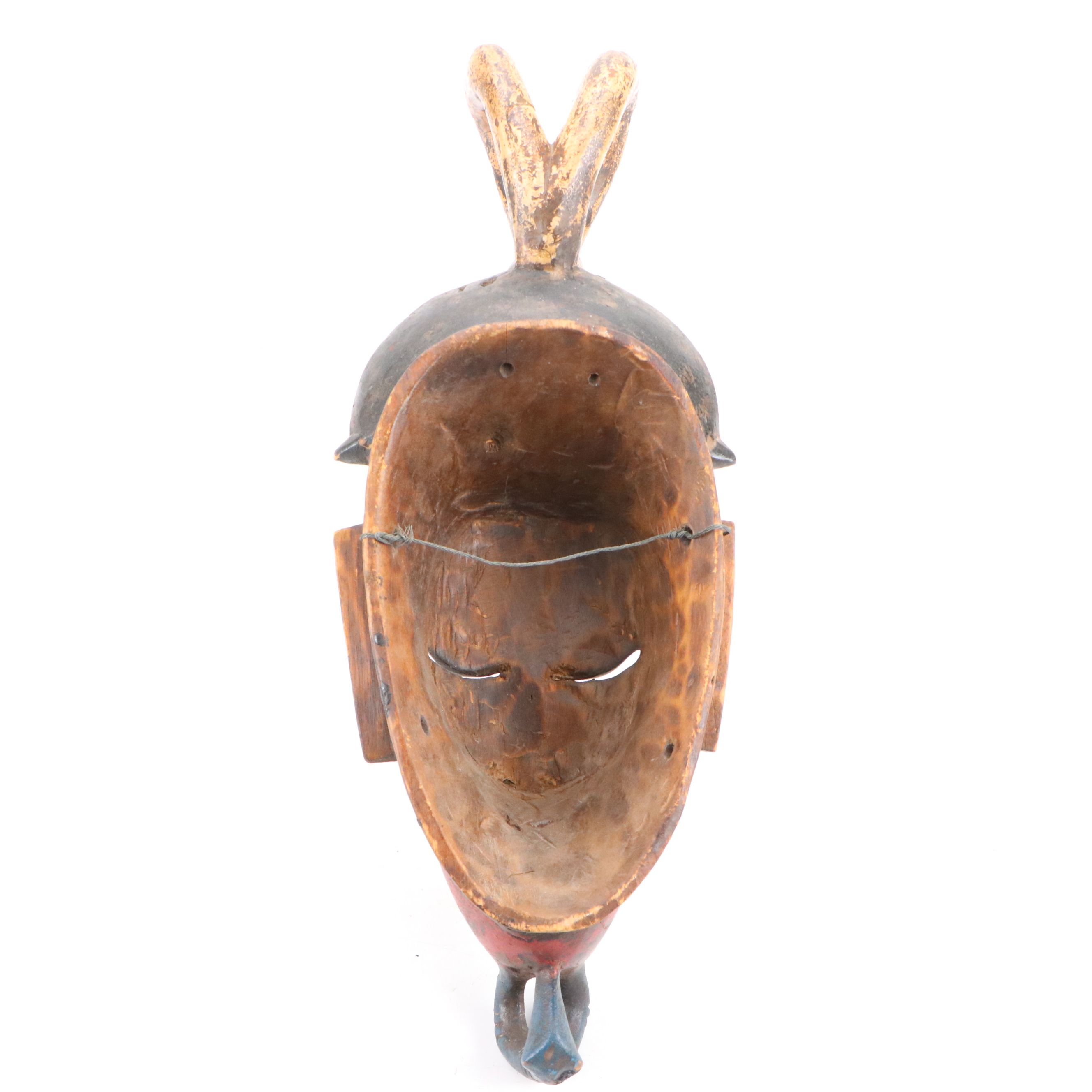 West African Ivory Coast Guro Hand-Carved Wood Polychrome Mask
