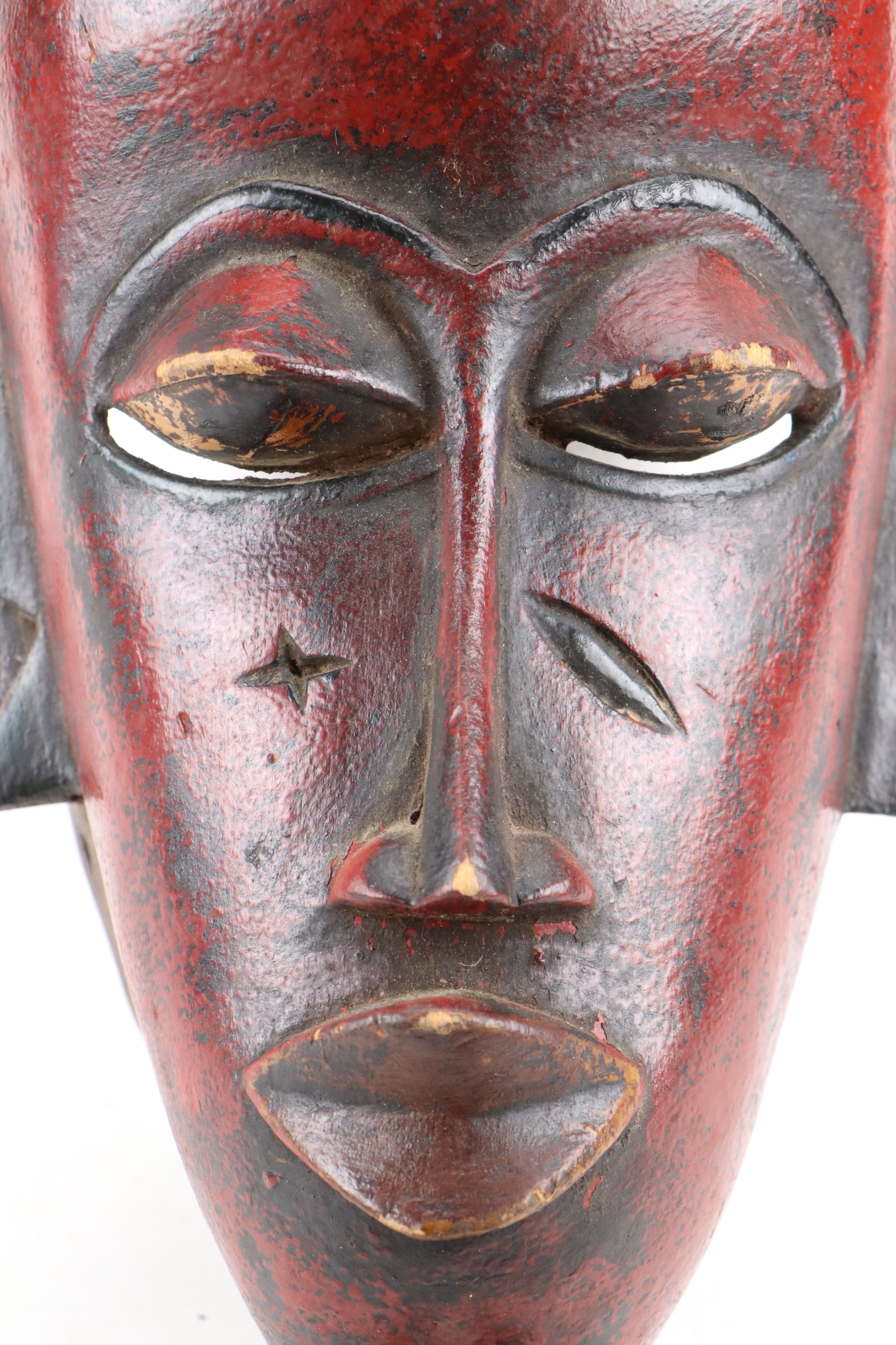 West African Ivory Coast Guro Hand-Carved Wood Polychrome Mask
