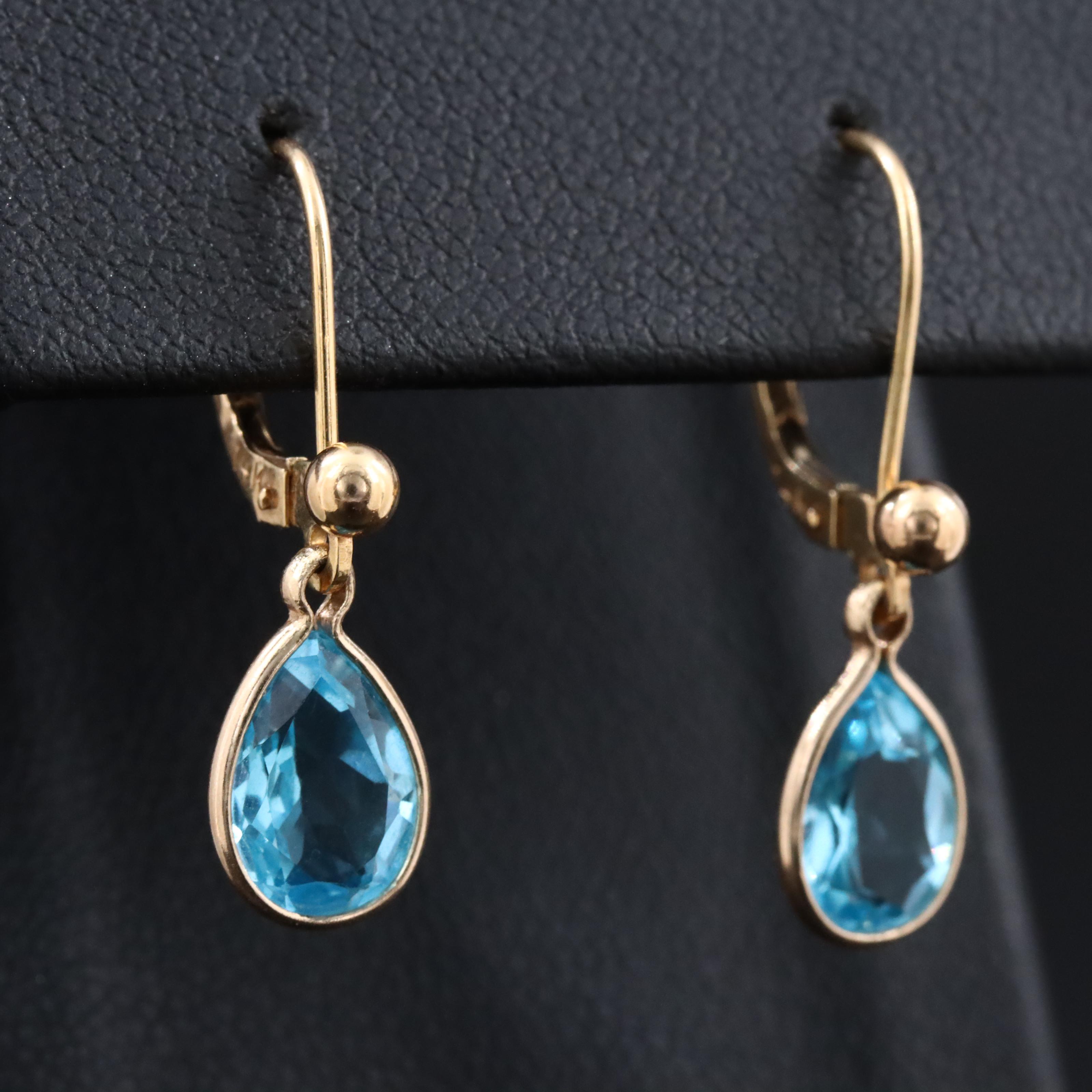 14K Swiss Blue Topaz Drop Earrings