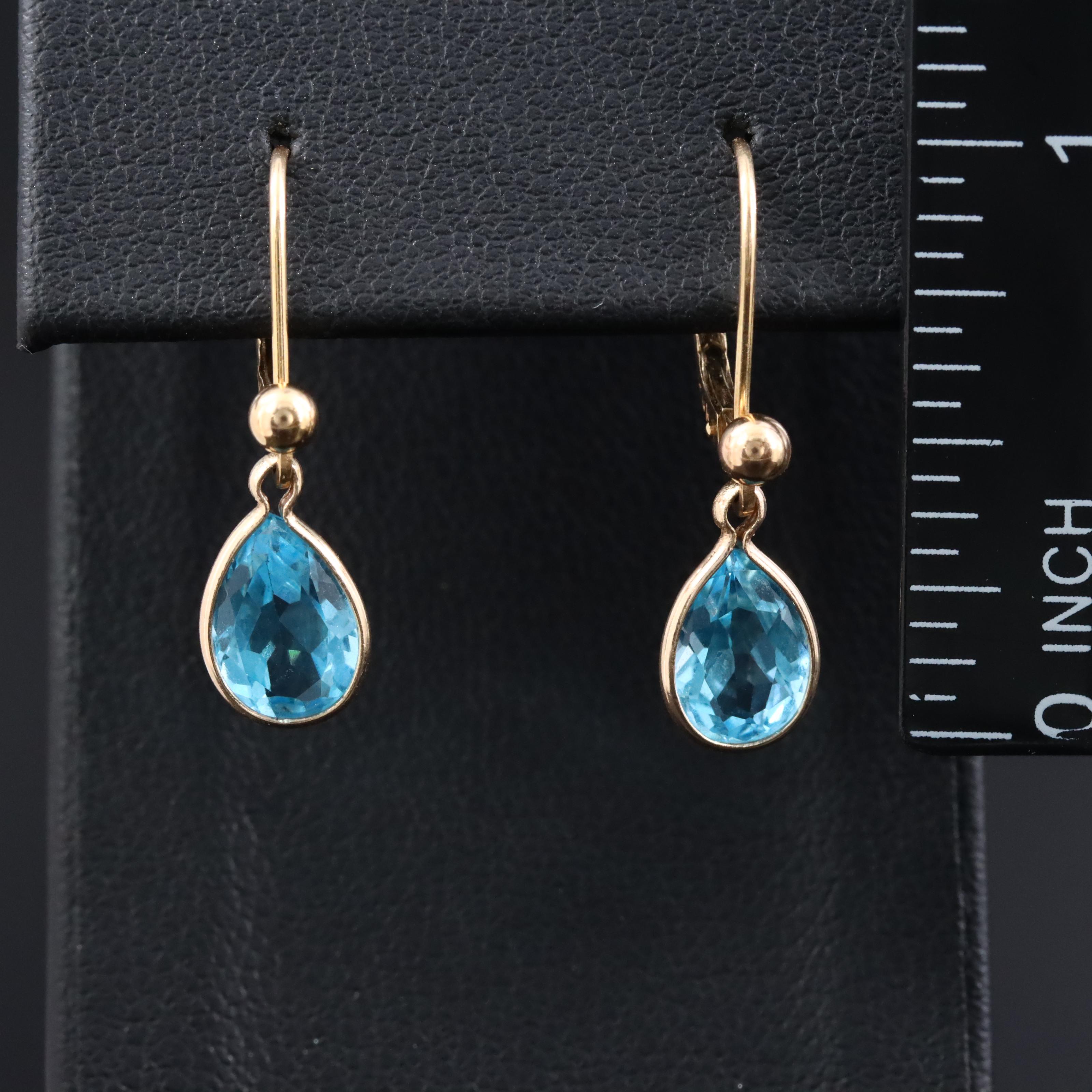 14K Swiss Blue Topaz Drop Earrings