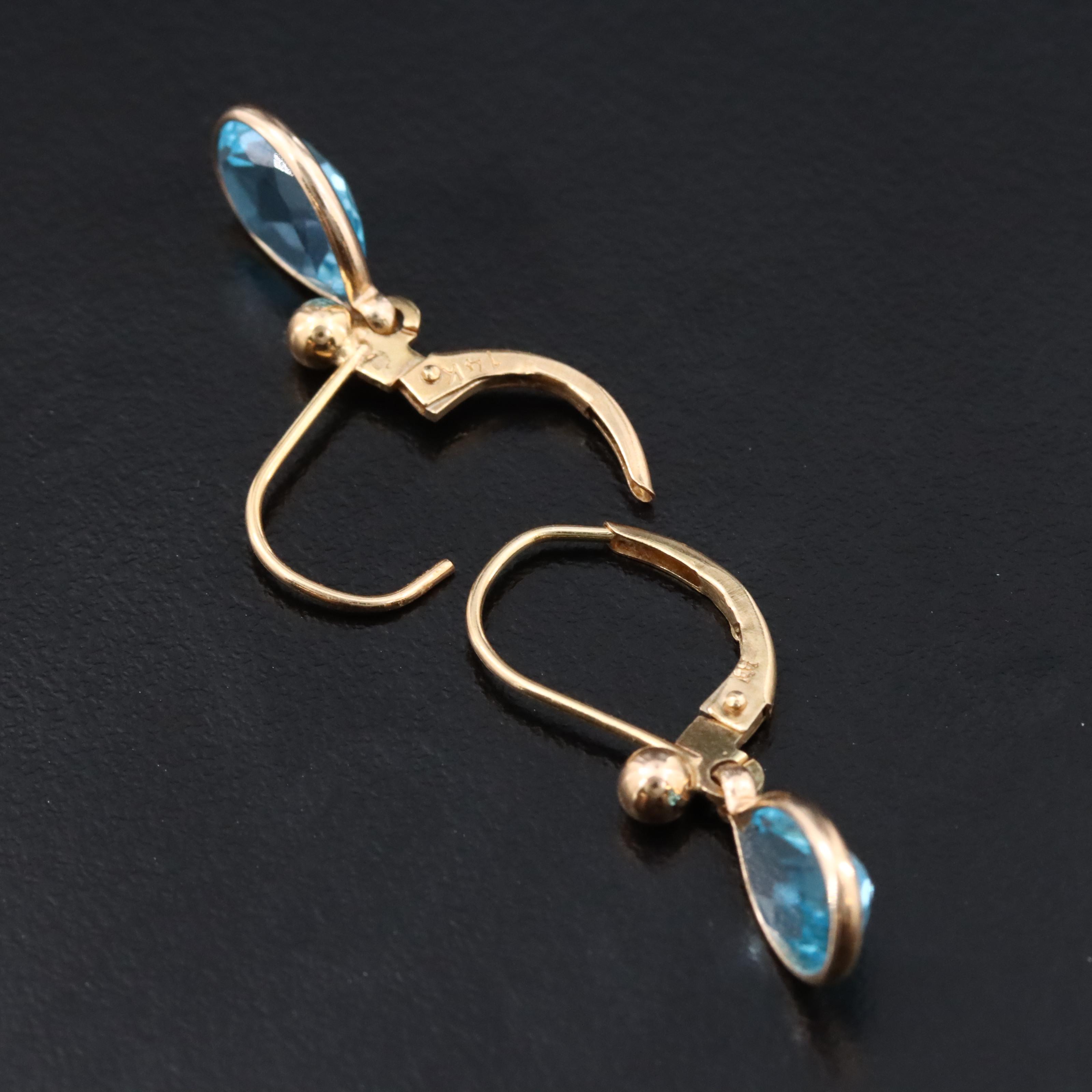 14K Swiss Blue Topaz Drop Earrings