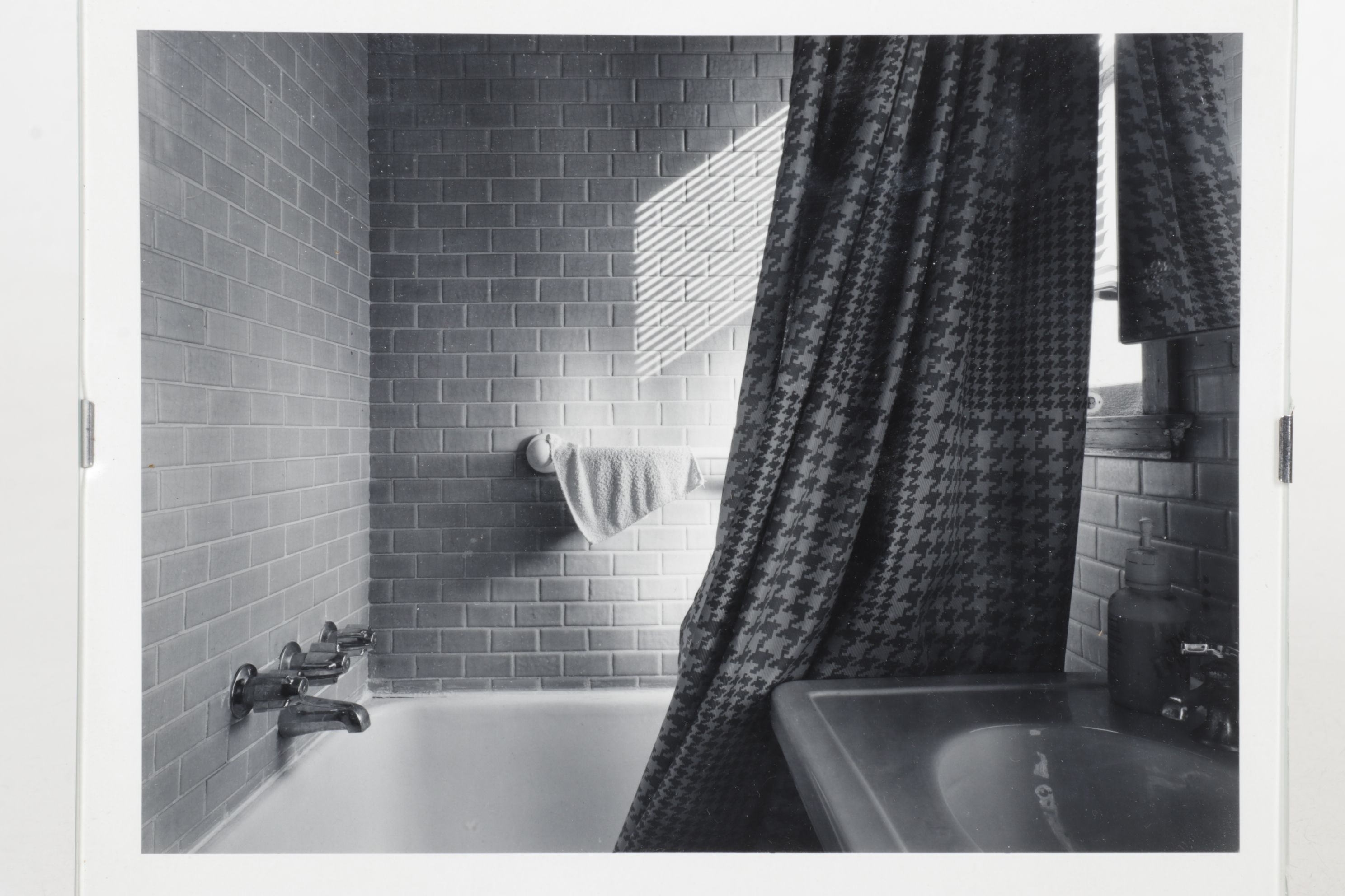 Black and White Still Life Digital Photograph of Bathroom, Early 21st Century