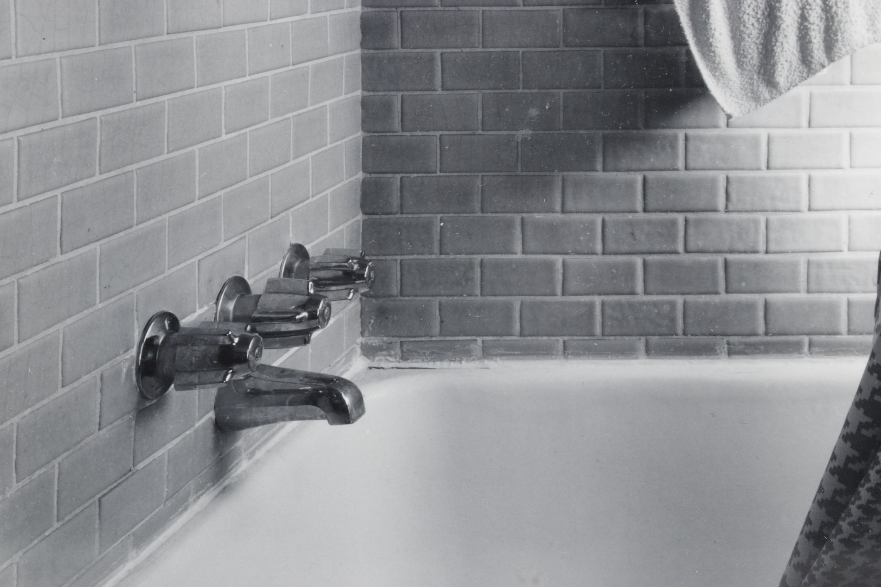 Black and White Still Life Digital Photograph of Bathroom, Early 21st Century
