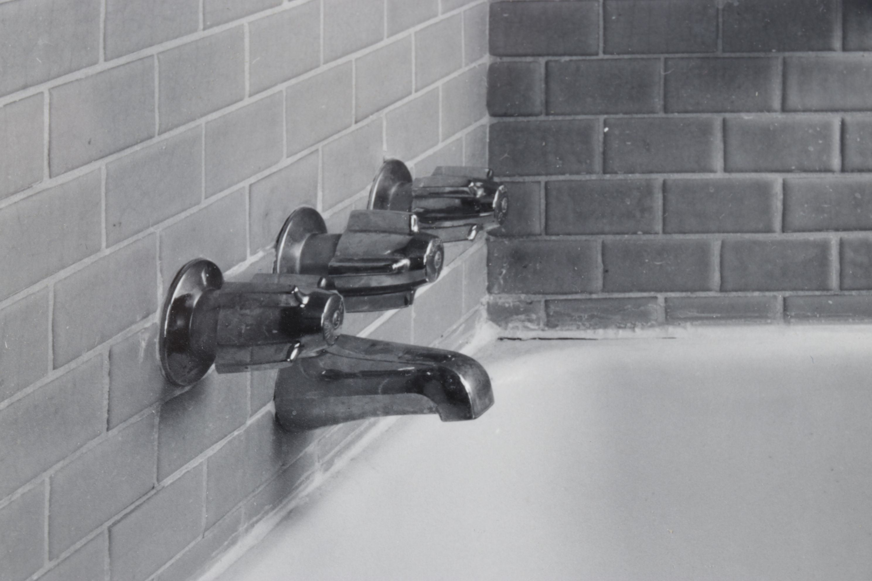 Black and White Still Life Digital Photograph of Bathroom, Early 21st Century