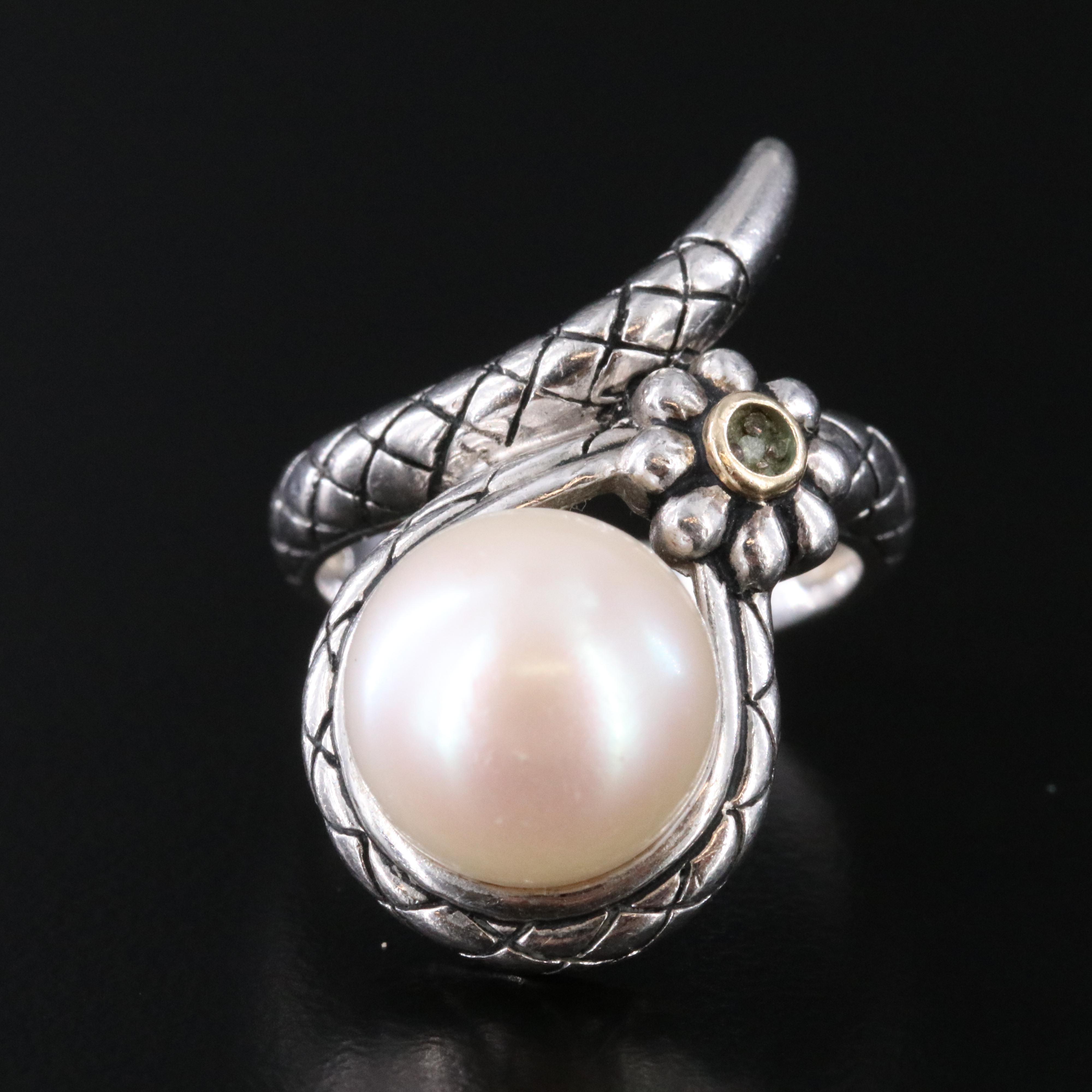 Sterling Pearl Ring with 14K and Diamond Accents