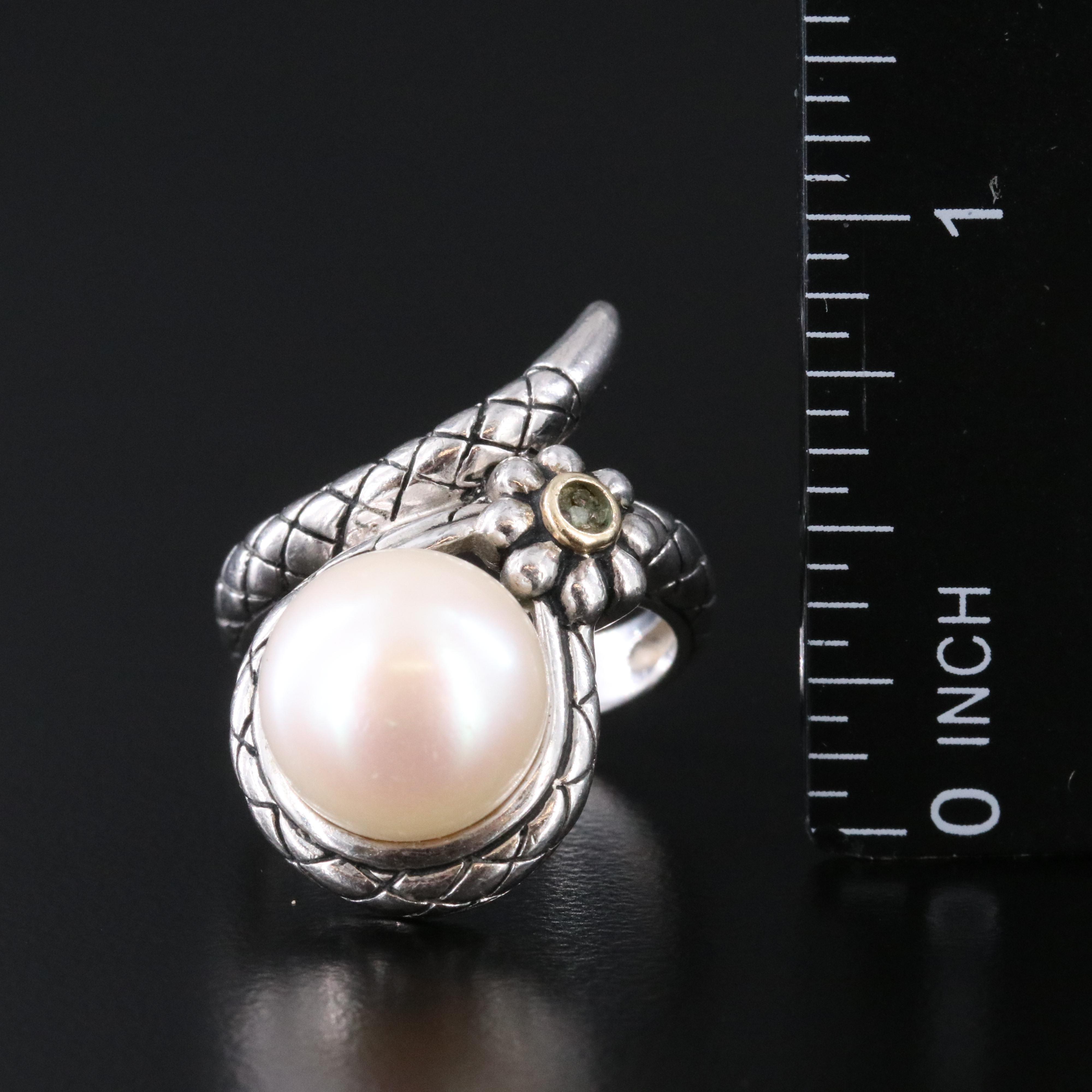 Sterling Pearl Ring with 14K and Diamond Accents