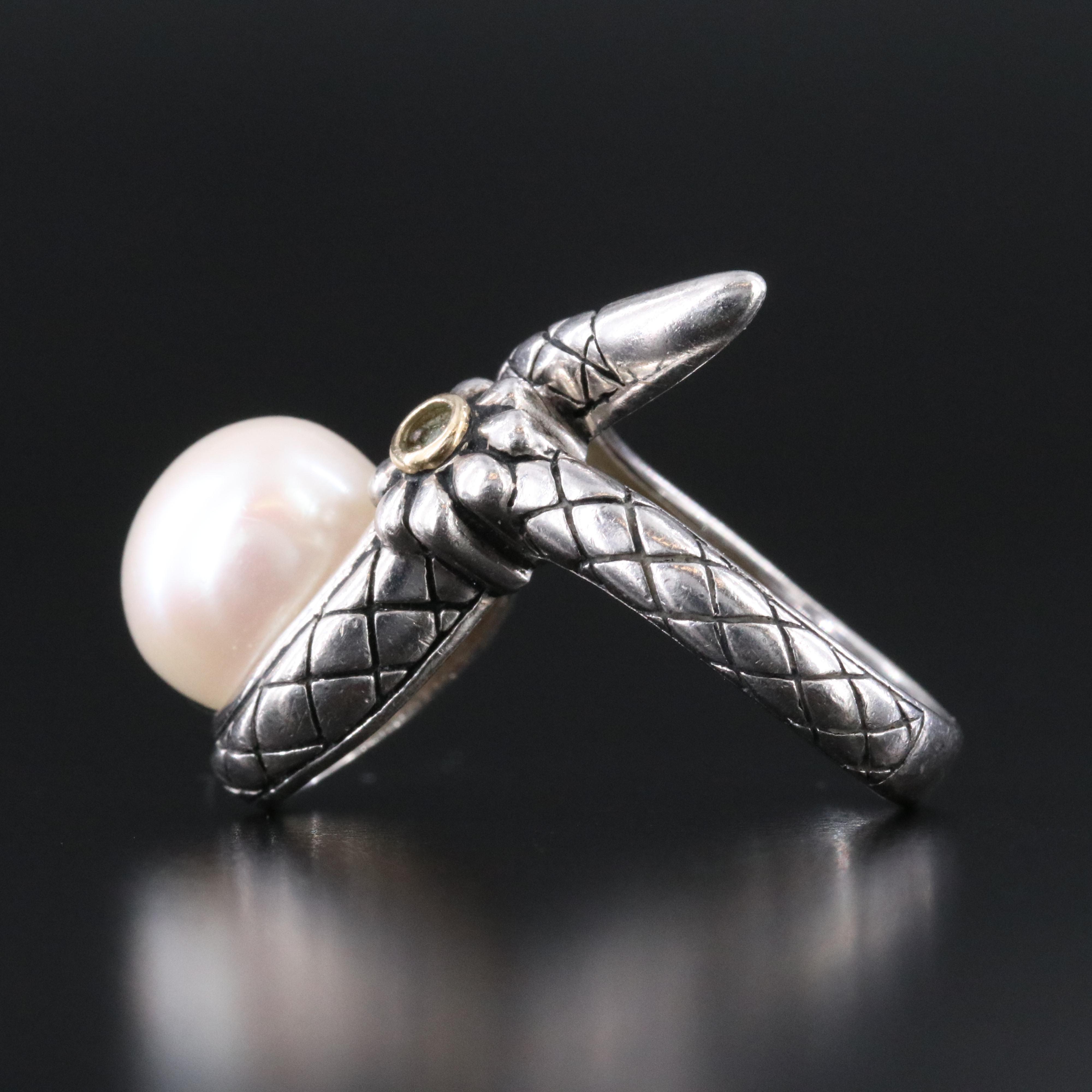 Sterling Pearl Ring with 14K and Diamond Accents