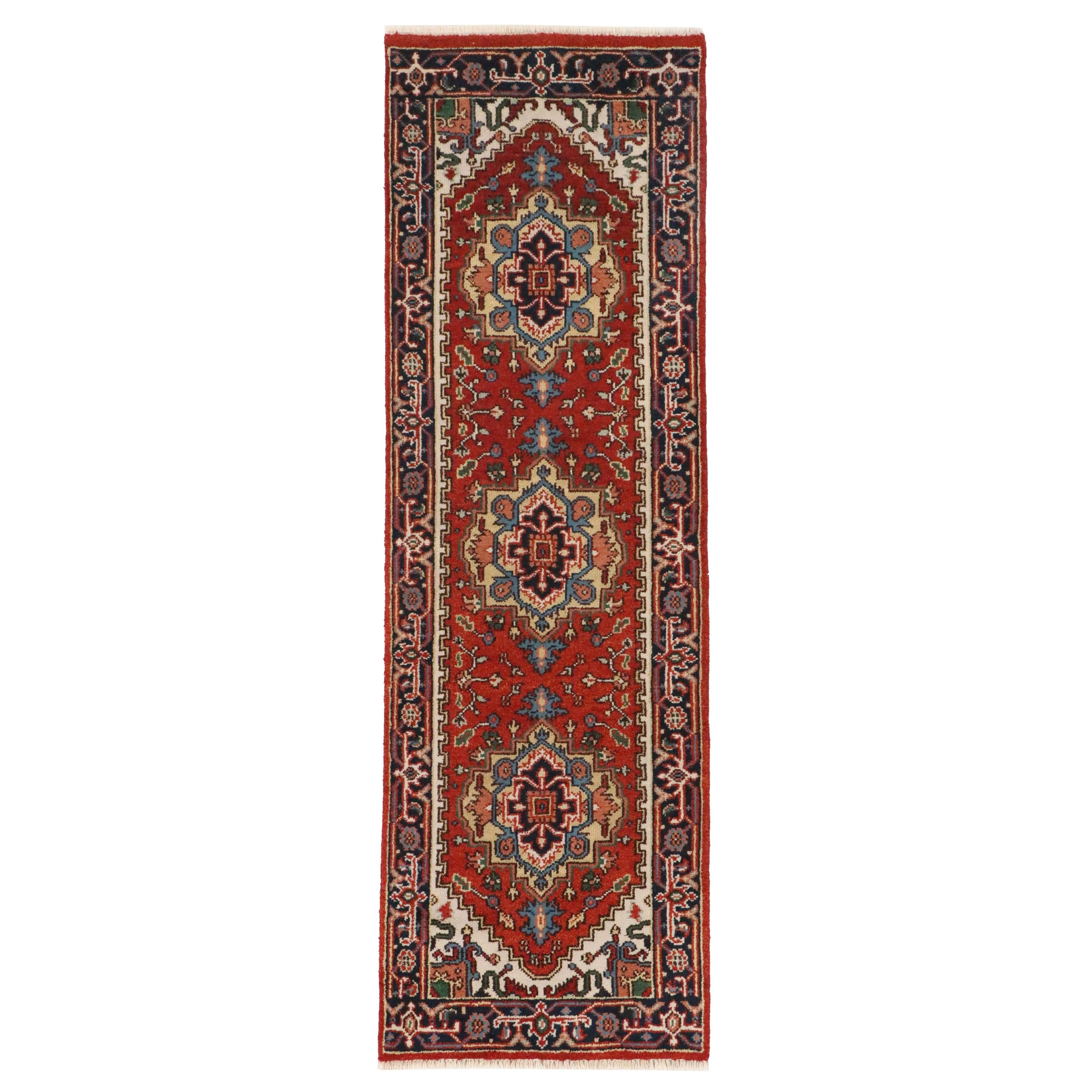 2'6 x 7'10 Hand-Knotted Indo-Persian Serapi Style Carpet Runner