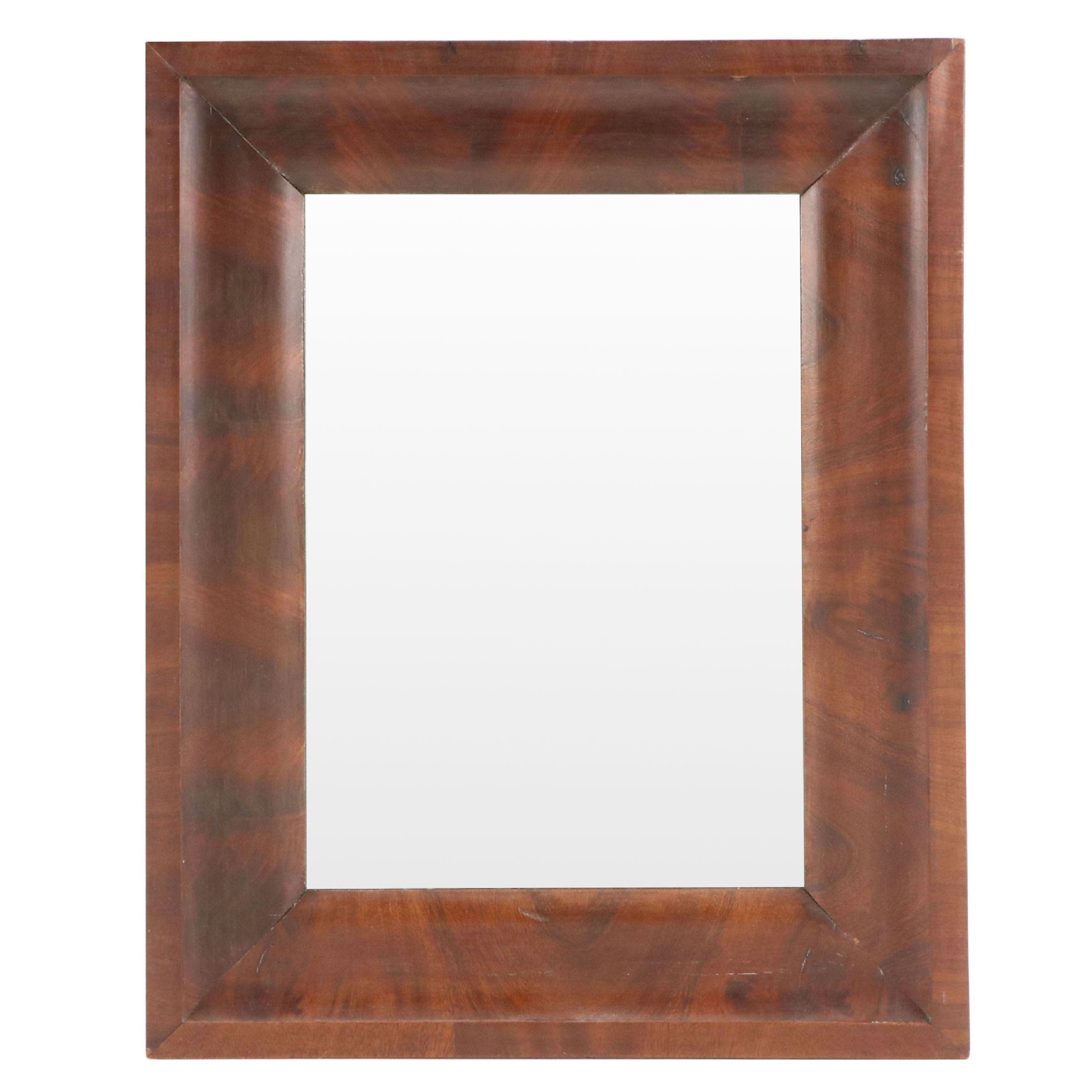American Empire Flame Mahogany Wall Mirror, Late 19th Century