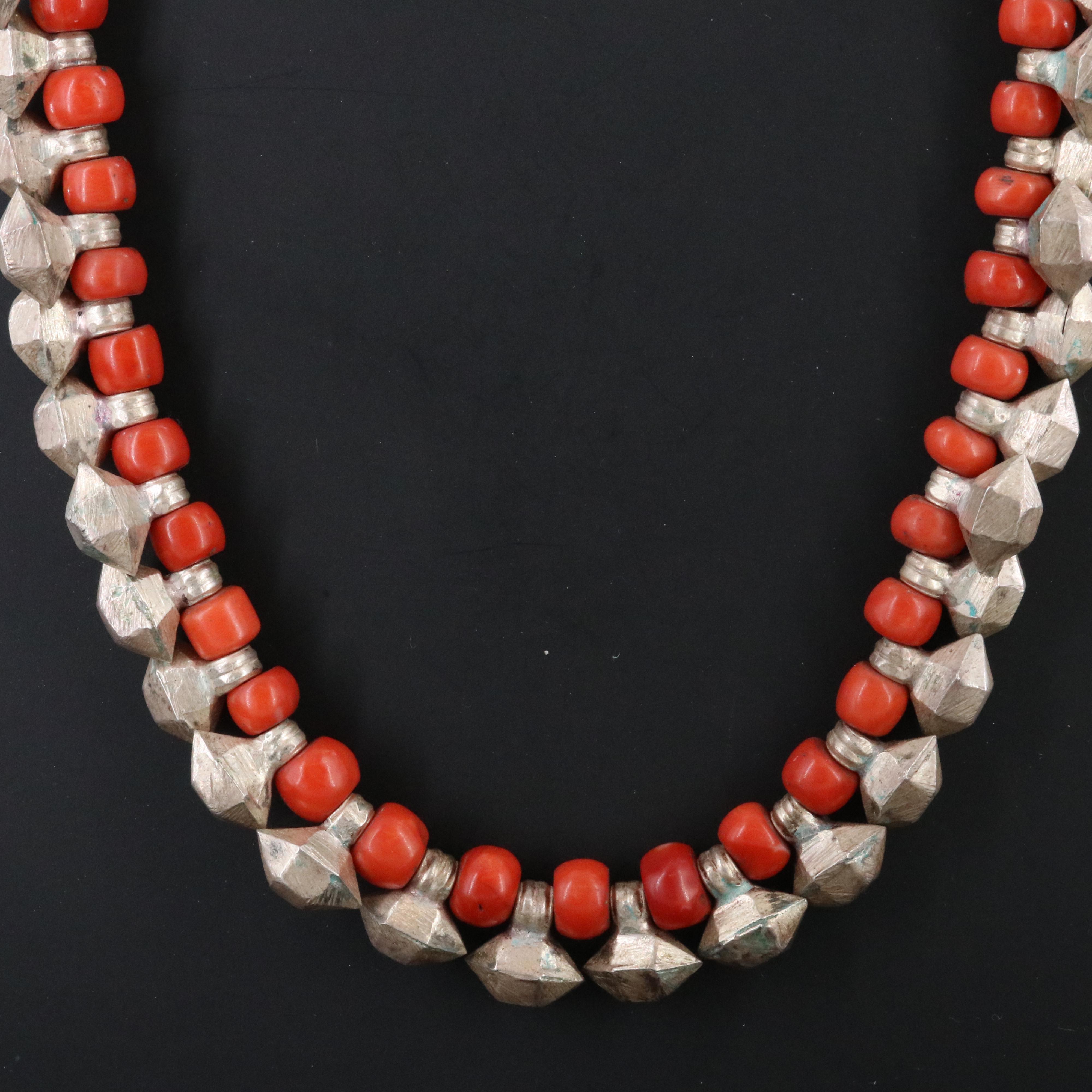 Indian Sterling Bead and Coral Necklace
