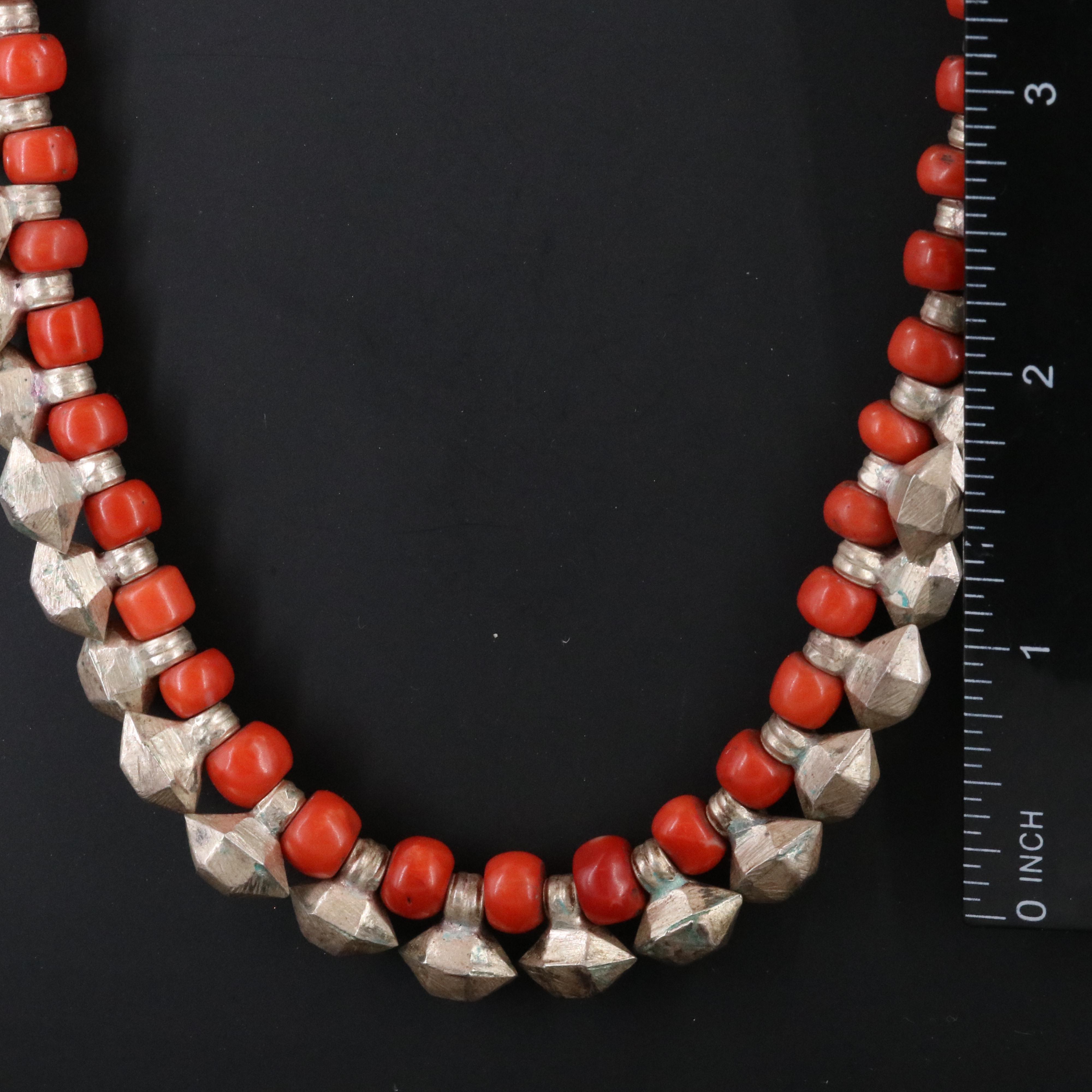 Indian Sterling Bead and Coral Necklace