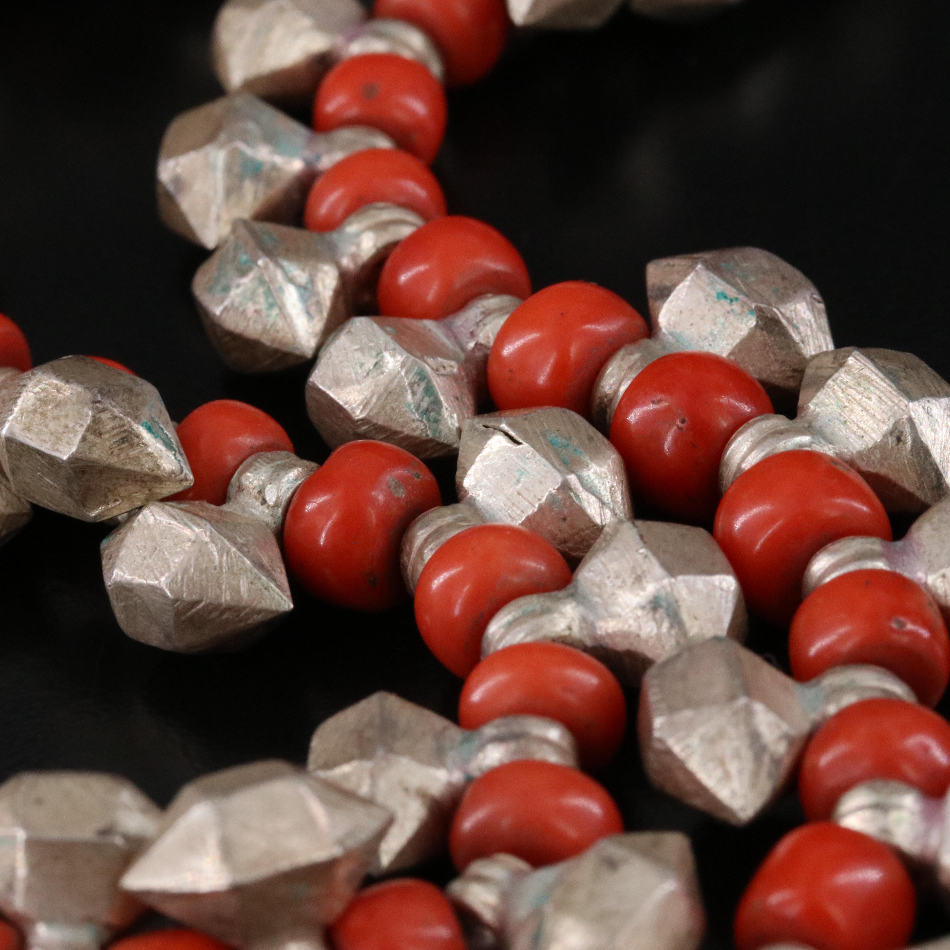 Indian Sterling Bead and Coral Necklace